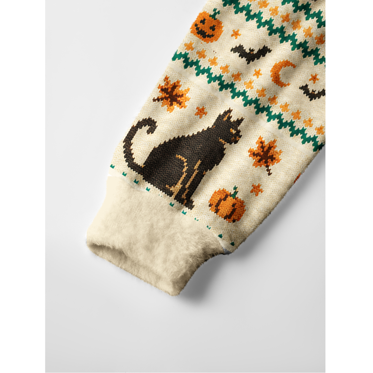Halloween Cat Pumpkin Bat Fuzzy Crewneck Sweater