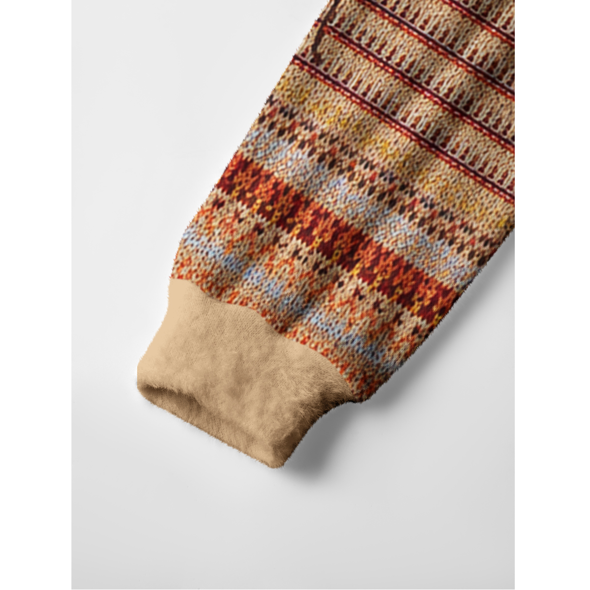 Autumn Maple Patchwork Pattern Fuzzy Crewneck Sweater