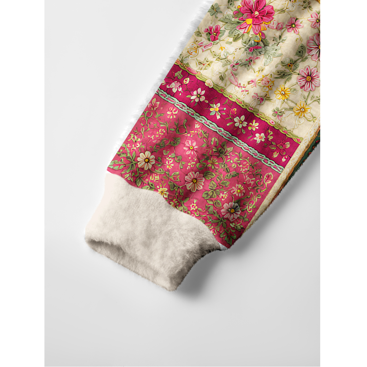 Vibrant Floral Patchwork Fuzzy Crewneck Sweater