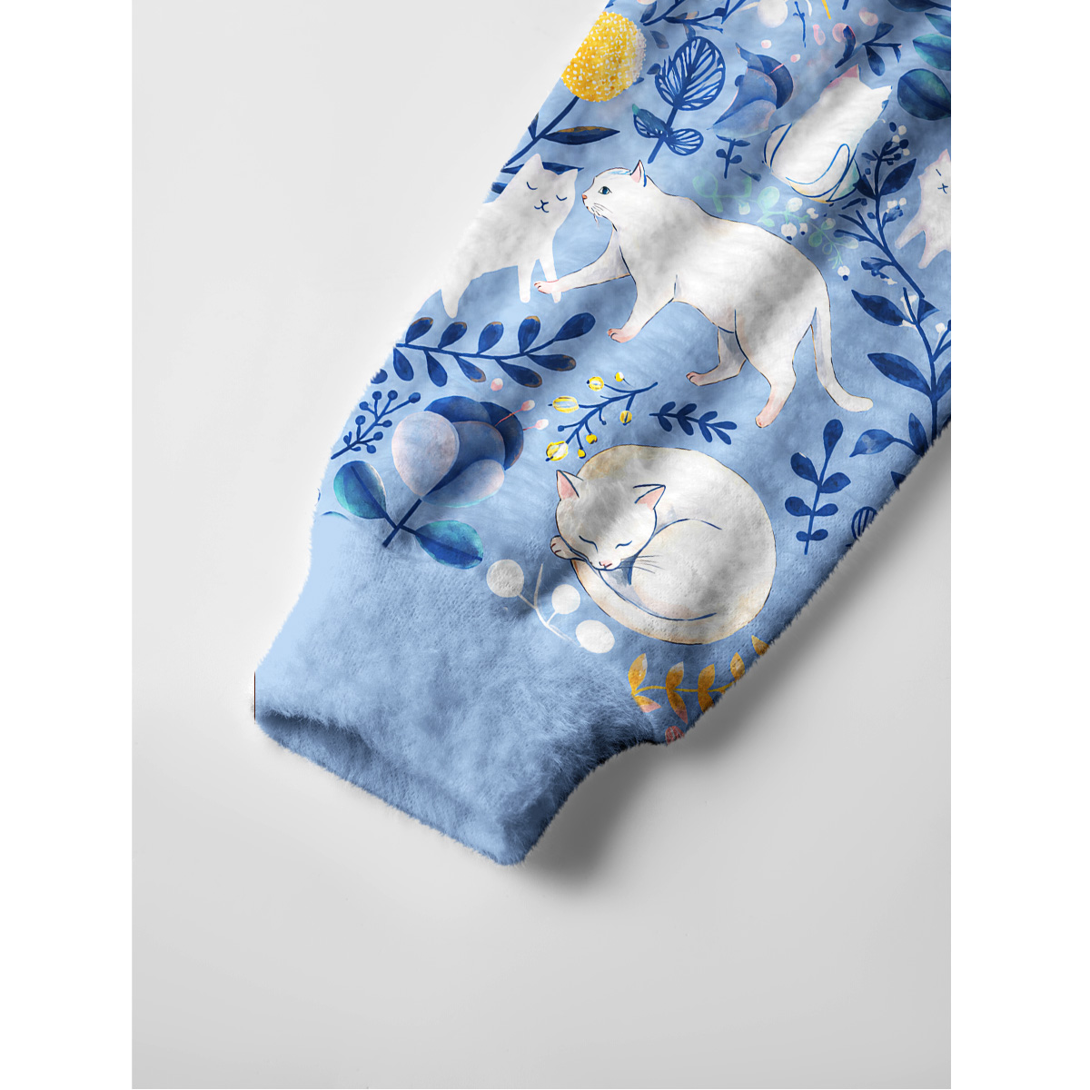 Blue Leaf Cat Fuzzy Crewneck Sweater