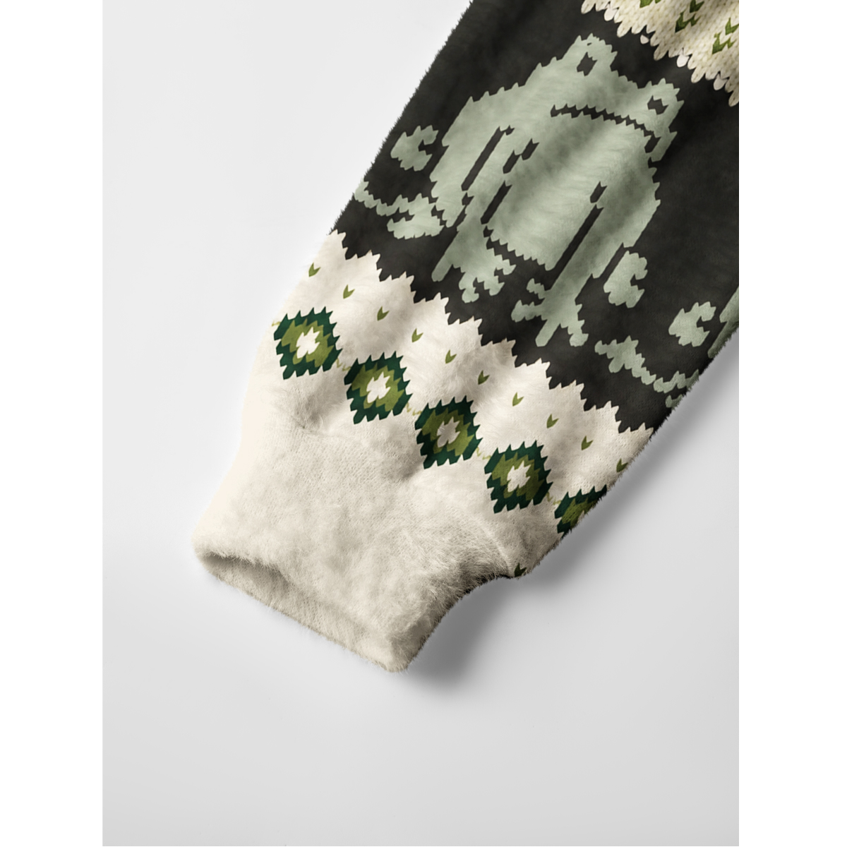 Vintage Frog Geometric Folk Fuzzy Crewneck Sweater