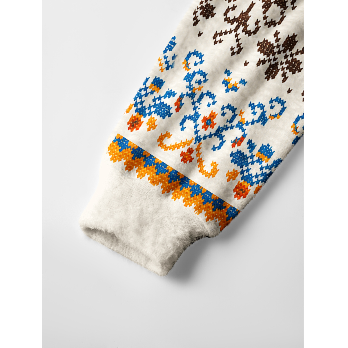 Horseback Rider & Ornamental Floral Fuzzy Crewneck Sweater