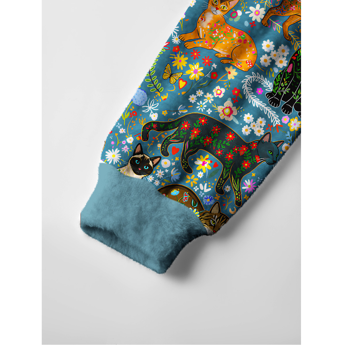 Colorful Garden Cat Forest Fuzzy Crewneck Sweater