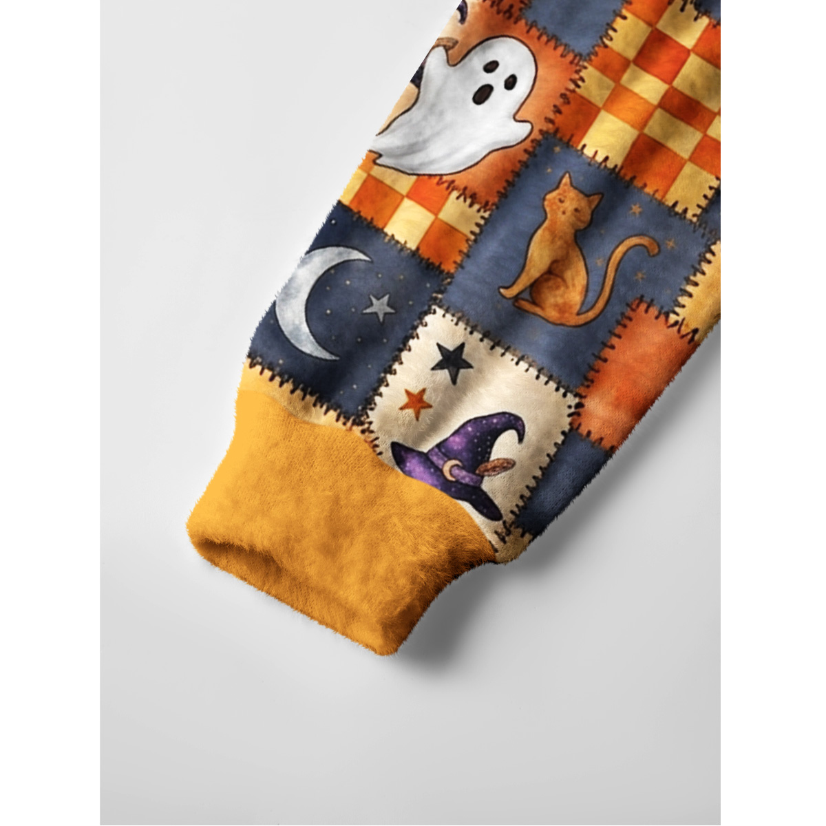 Patchwork Pumpkin Moonlight Fuzzy Crewneck Sweater