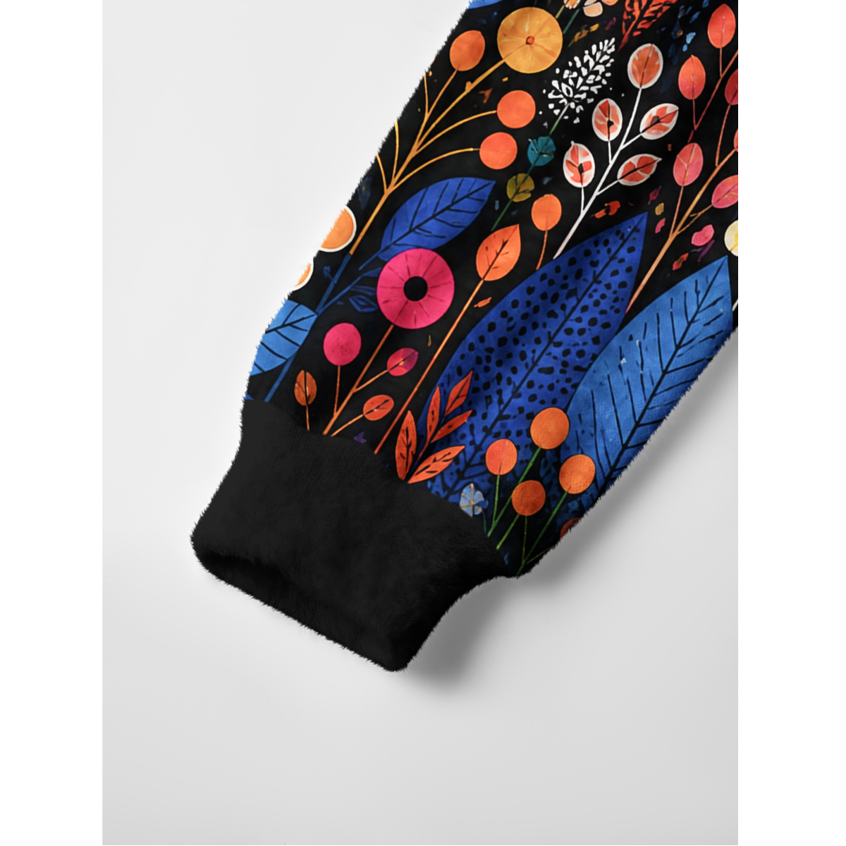 Polka Dot Black Cat Woodland Garden Fuzzy Crewneck Sweater