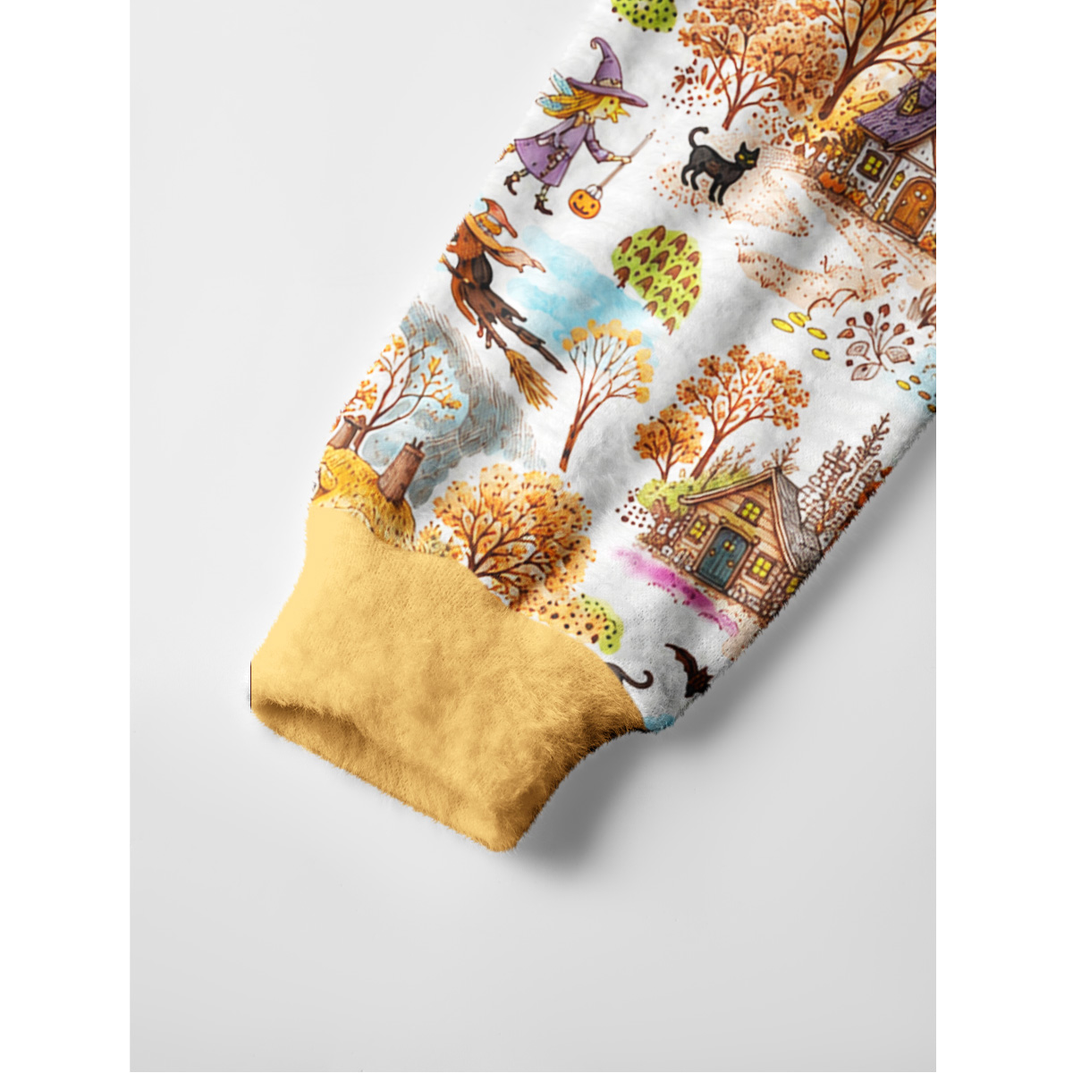 Autumn Halloween Village Fuzzy Crewneck Sweater