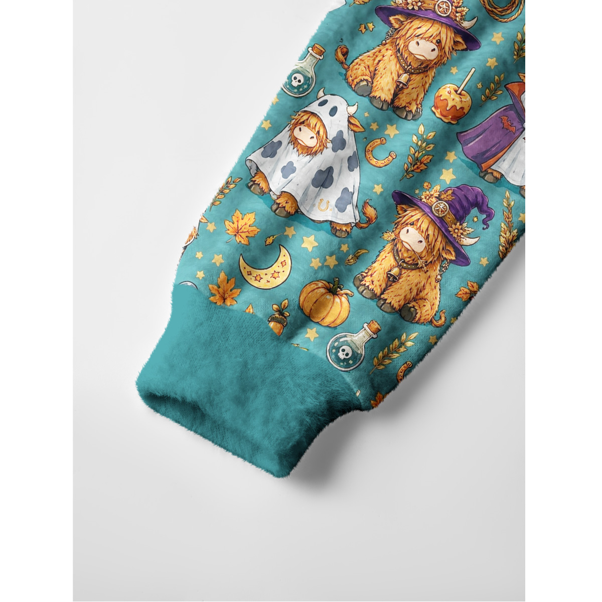Halloween Highland Cow Party Fuzzy Crewneck Sweater