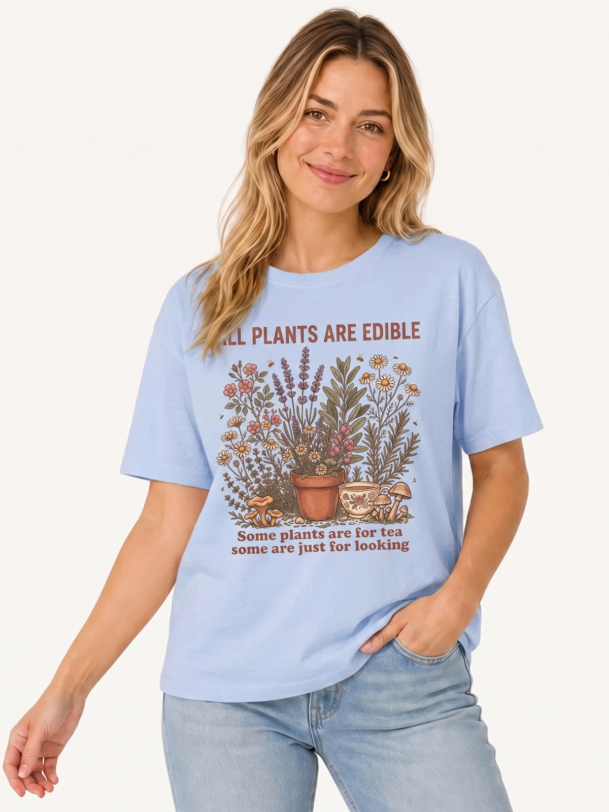 All Plants Are Edible Print Crew Neck Cotton Tee