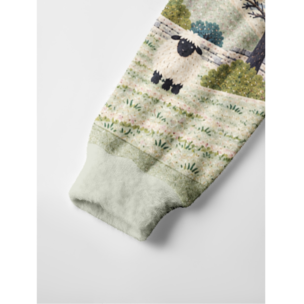 Pastoral Hillside Sheep Fuzzy Crewneck Sweater