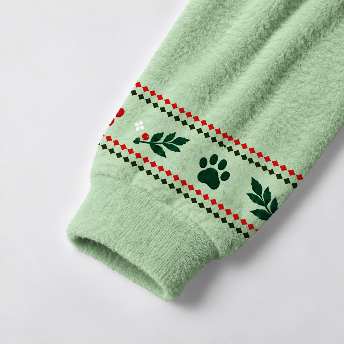 Cat Paw Print Christmas Tree Fuzzy Crewneck Sweater