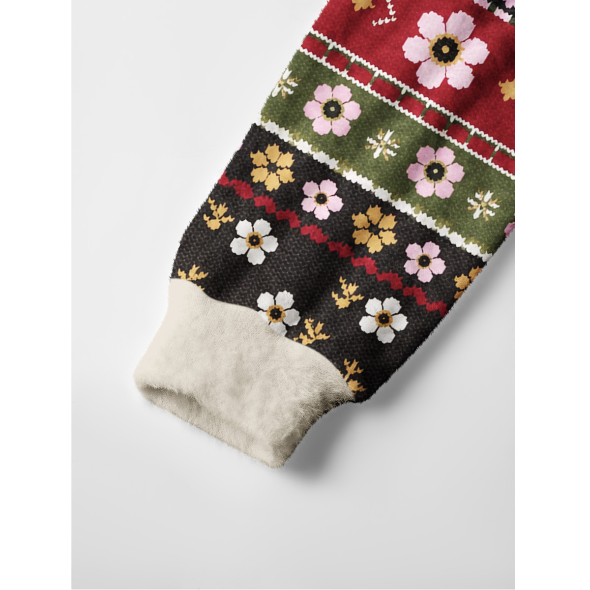 Christmas Reindeer & Wildflowers Fuzzy Crewneck Sweater