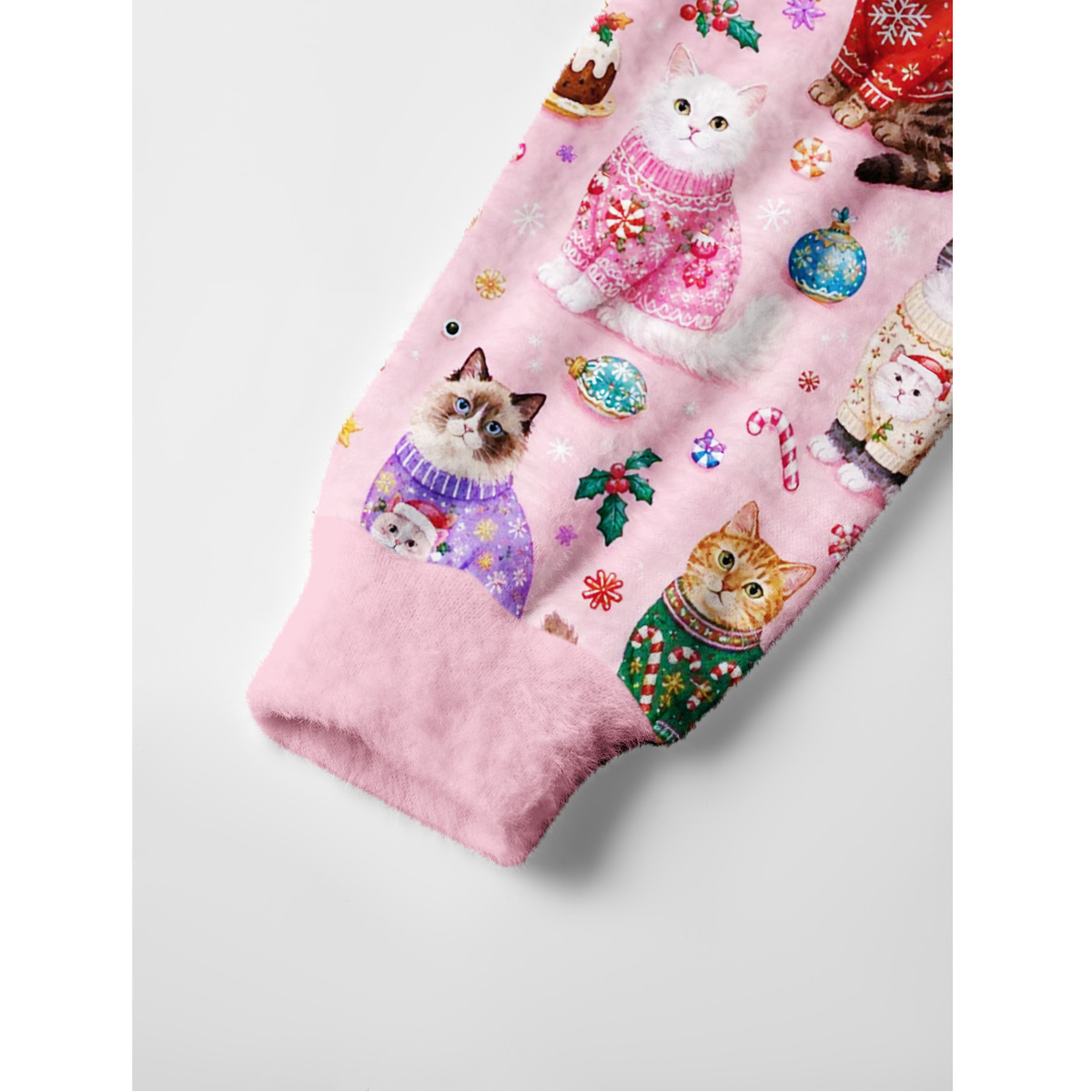 Christmas Sweater Cats Holiday Fuzzy Crewneck Sweater