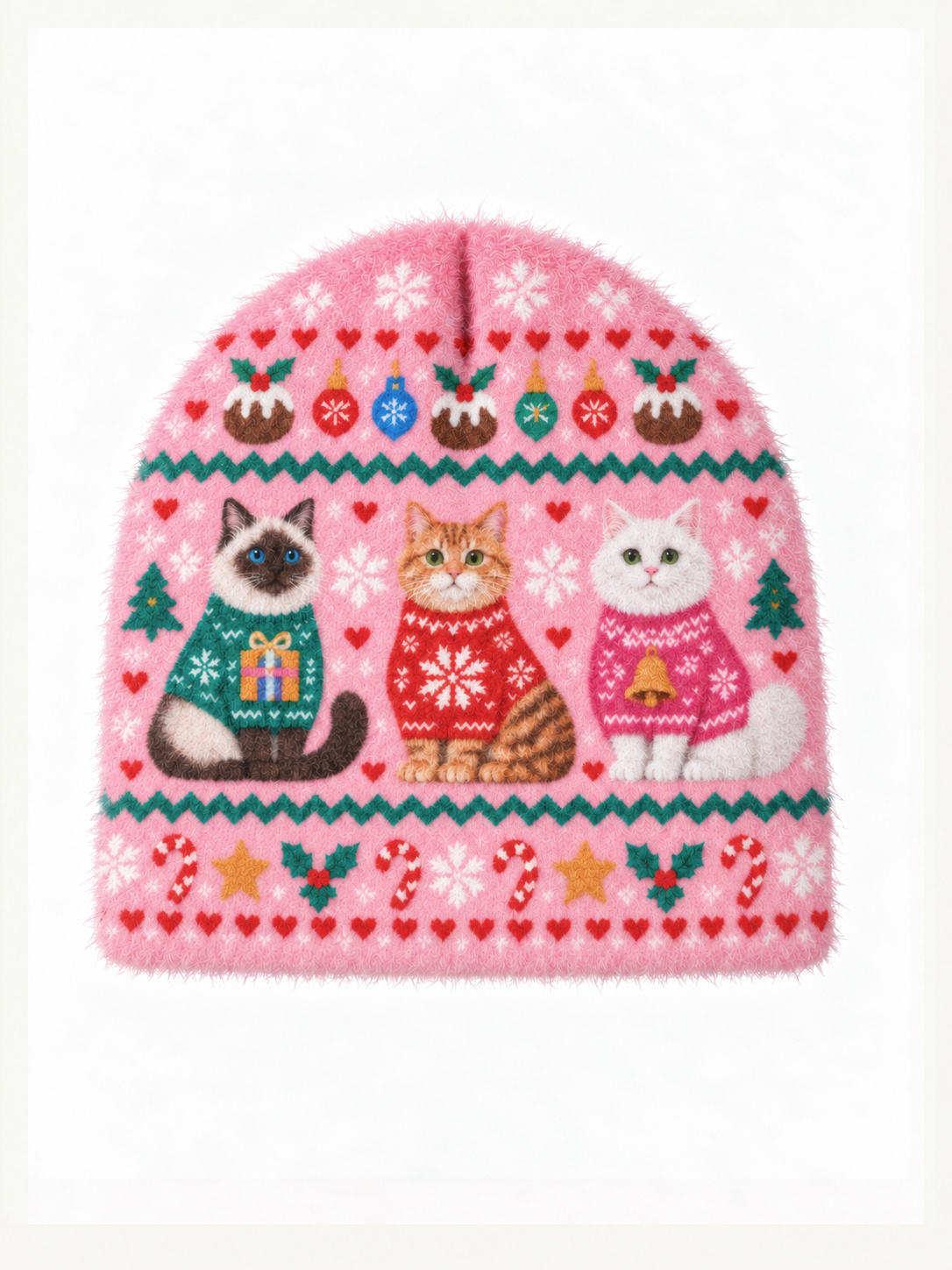 Christmas Cats Holiday Cozy Fuzzy Beanie