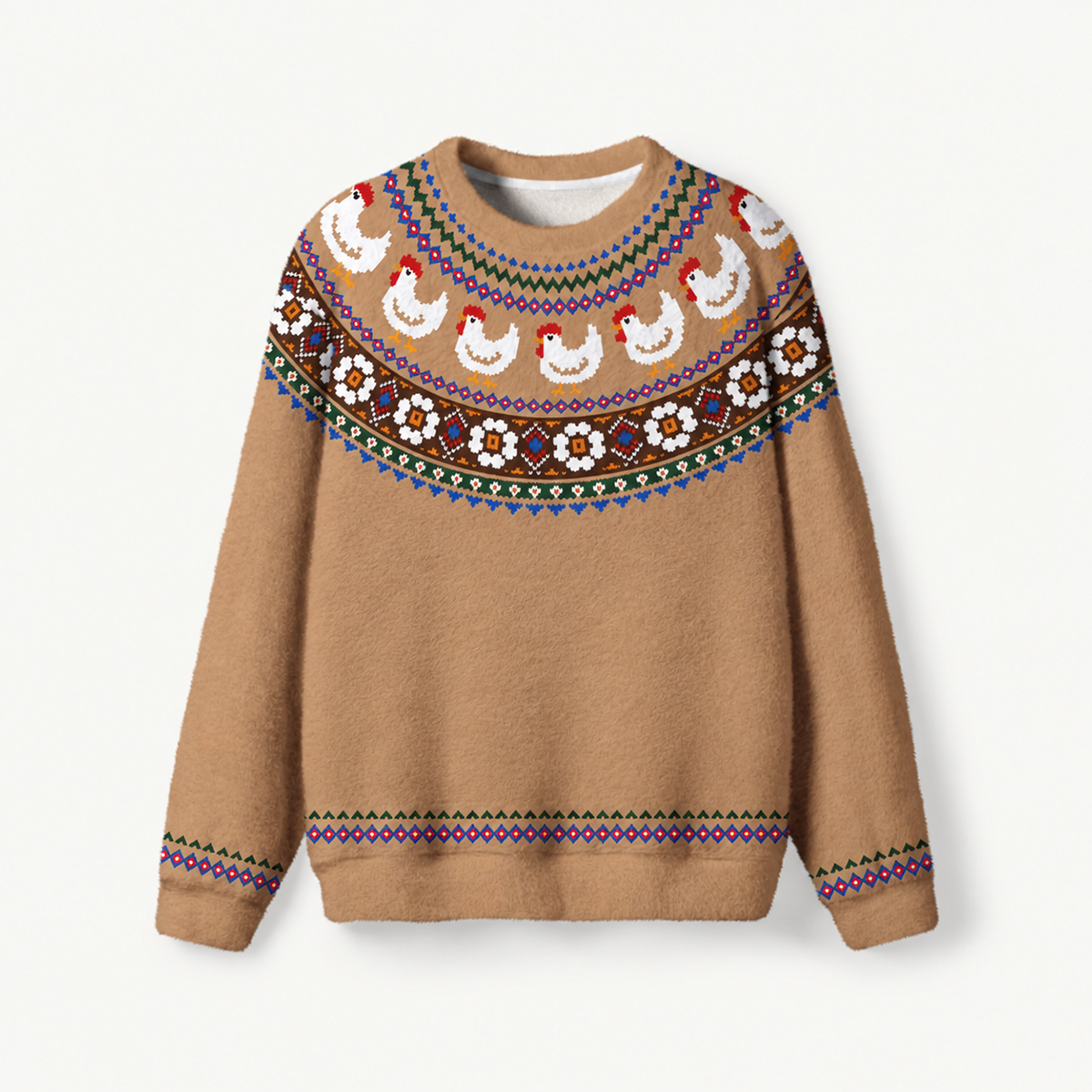 Country Hen Folk Yoke Fuzzy Crewneck Sweater
