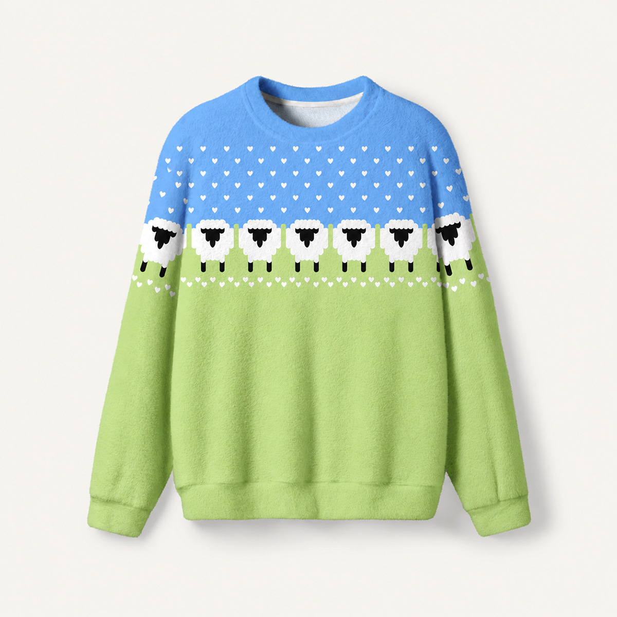 Cozy Little Sheep Fuzzy Crewneck Sweater
