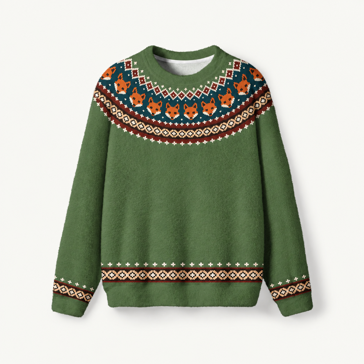 Woodland Fox Garden Fuzzy Crewneck Sweater