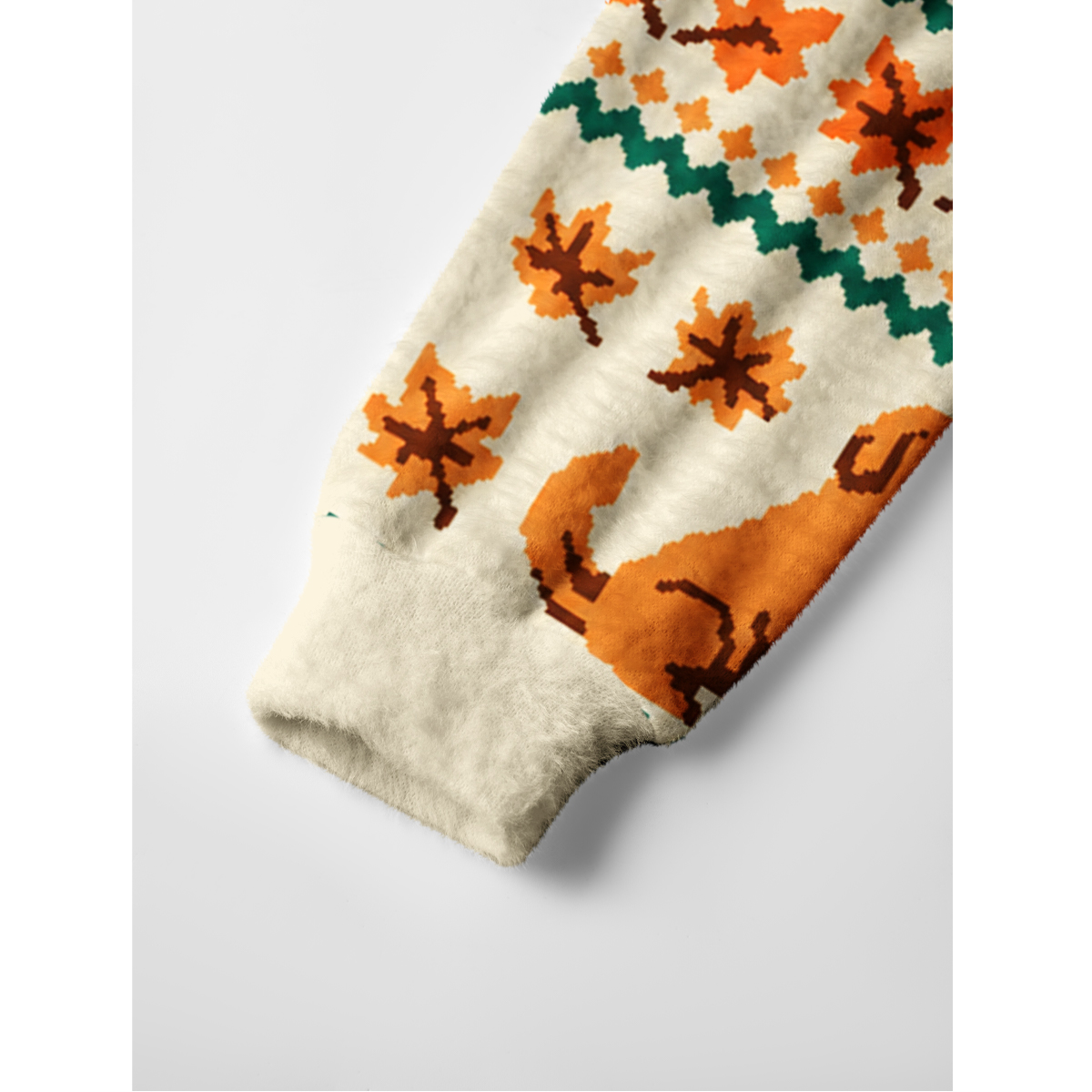 Autumn Dog & Falling Leaves Fuzzy Crewneck Sweater