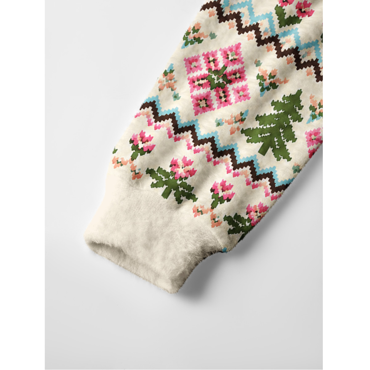 Woodland Deer Fair Isle Fuzzy Crewneck Sweater