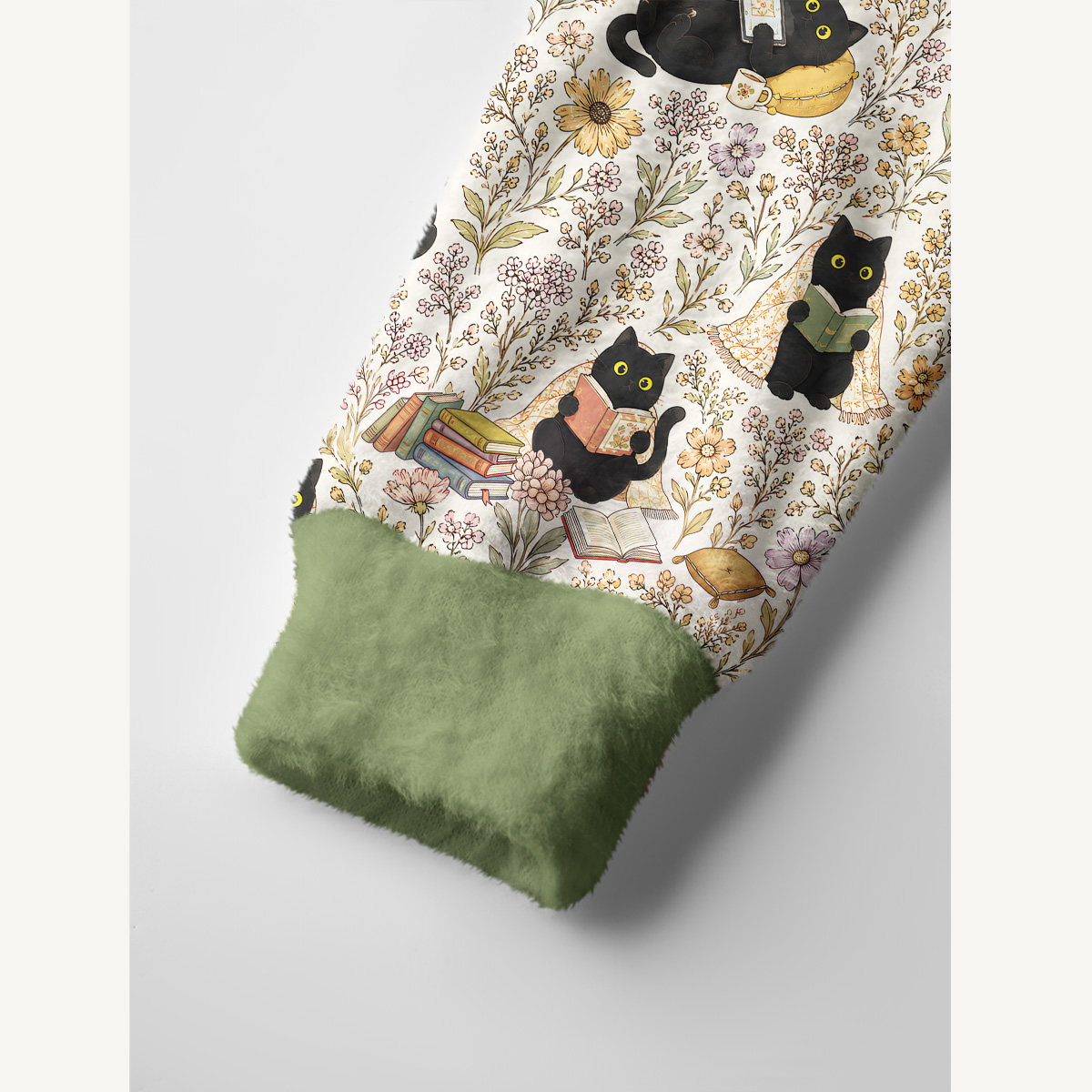 Books Blooms and Black Cats Print Cardigan Sweaters