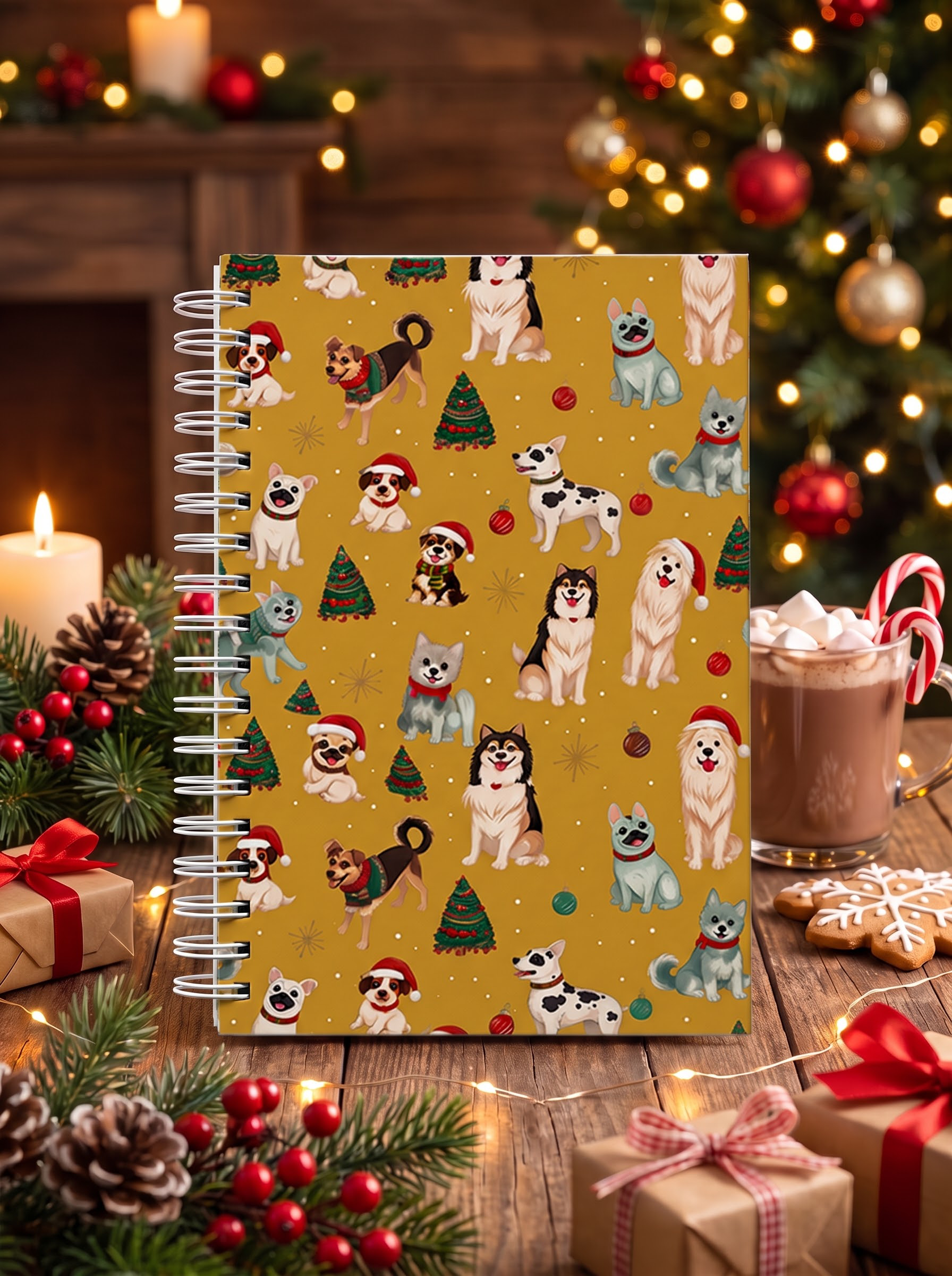 Christmas Puppies Holiday Print A5 Spiral Notebook 
