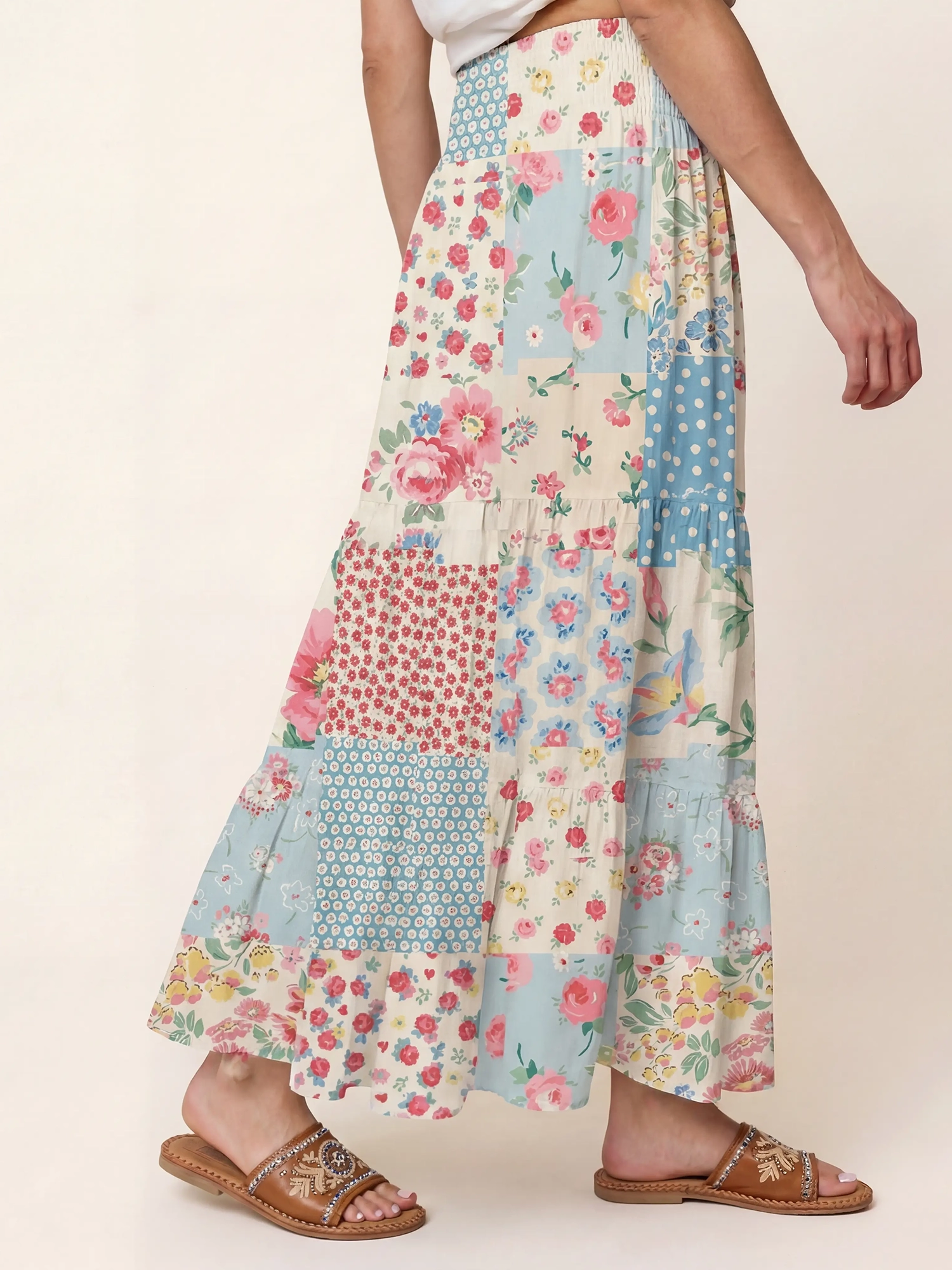 Pastel Patc Print Maxi Skirt