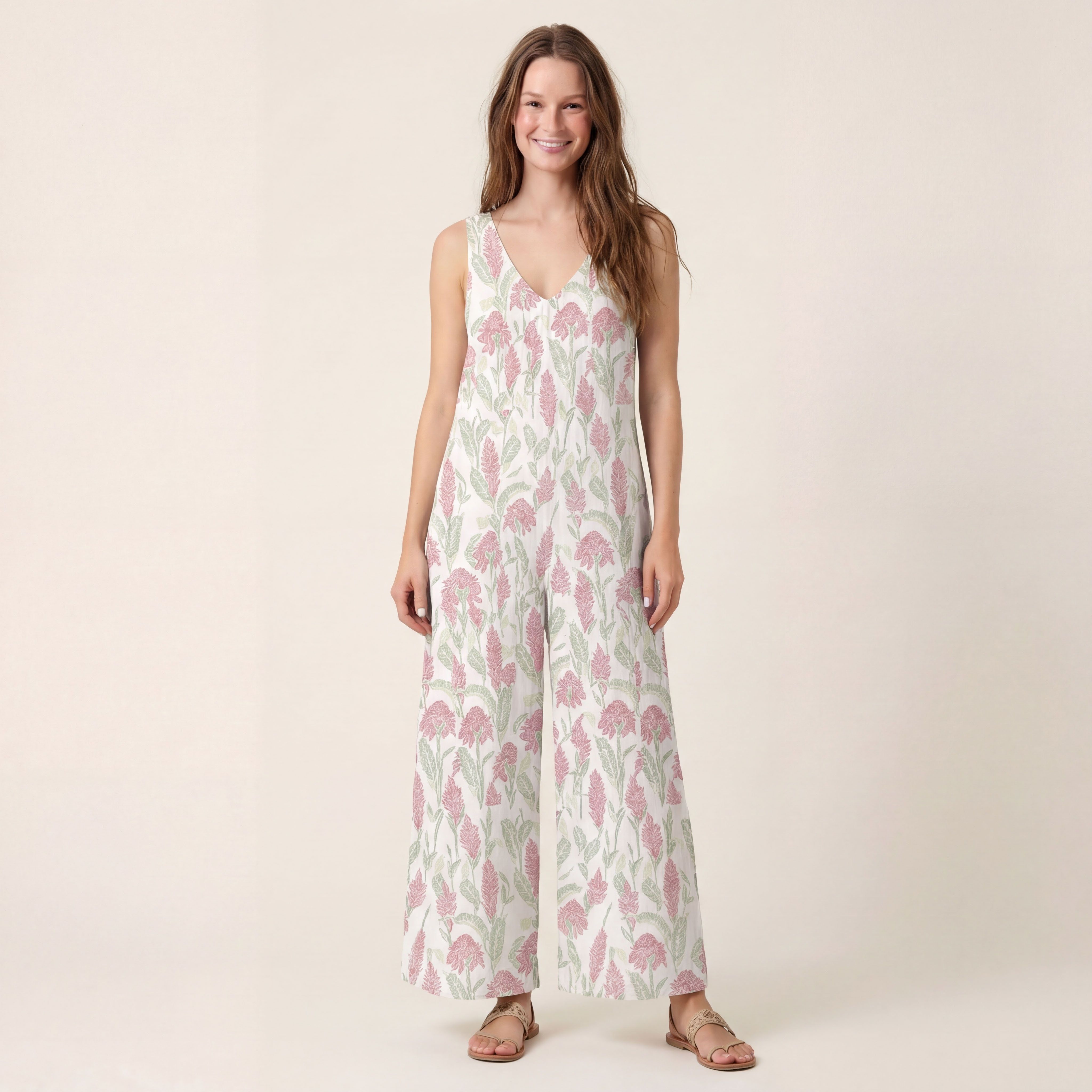 V-Neck Wild Feather Whisper Boho Jumpsuit with Pockets for Women