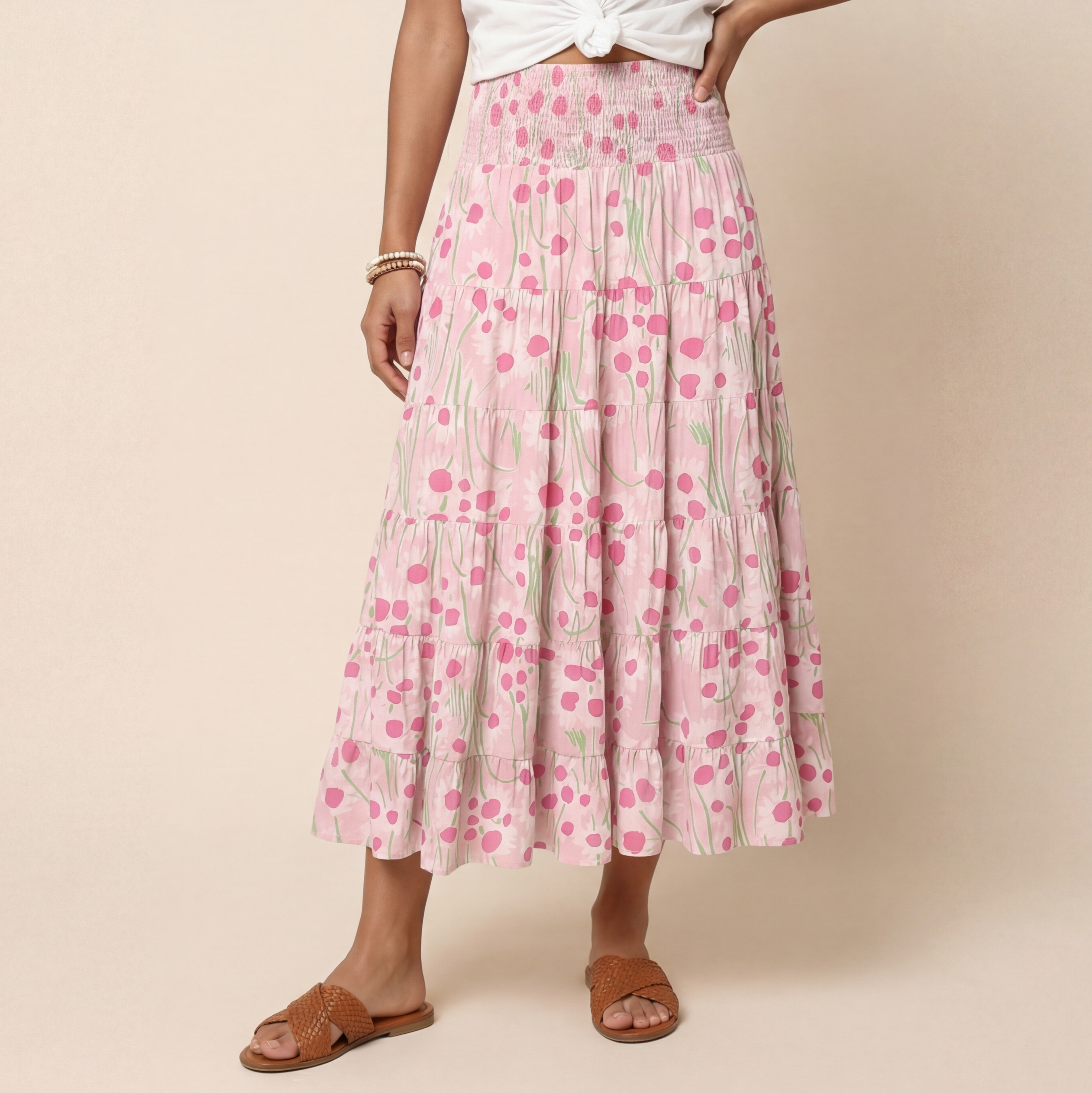Pink Daisy Print Maxi Skirt