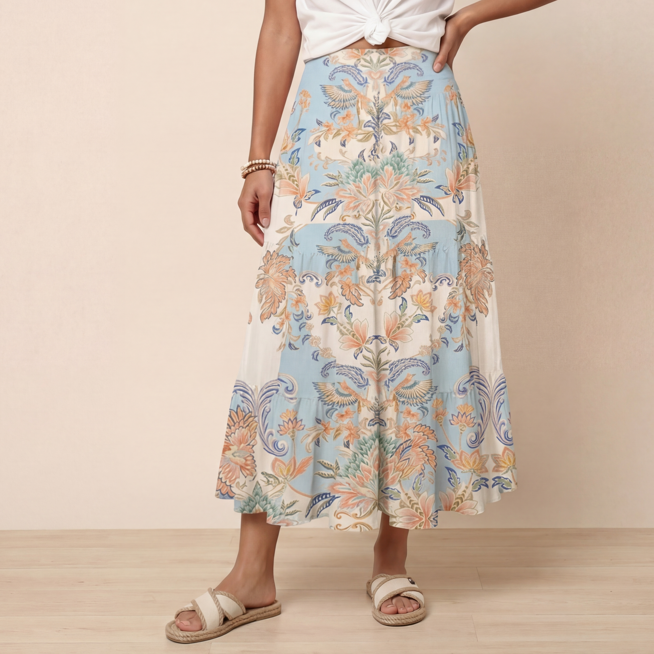 Azure Lily Palace Print Maxi Skirt