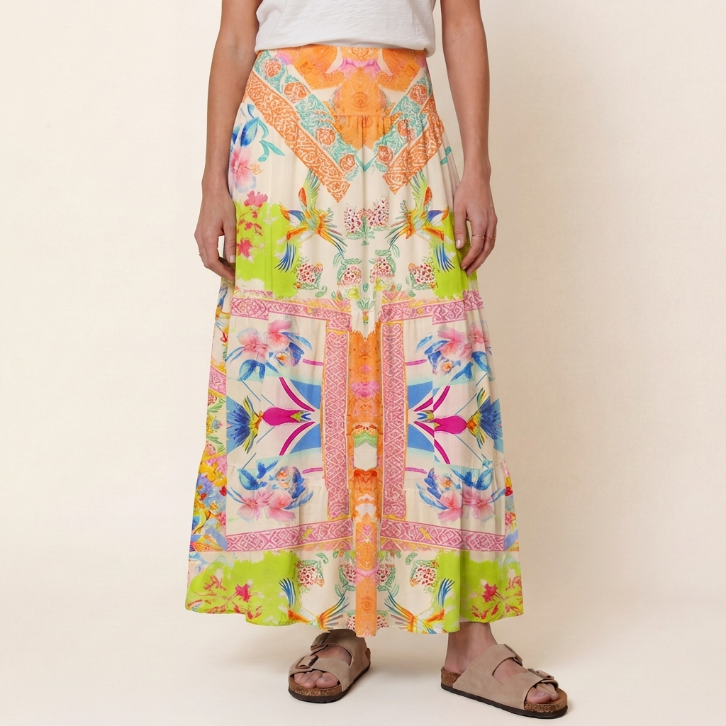 Vivid Lily Print Maxi Skirt