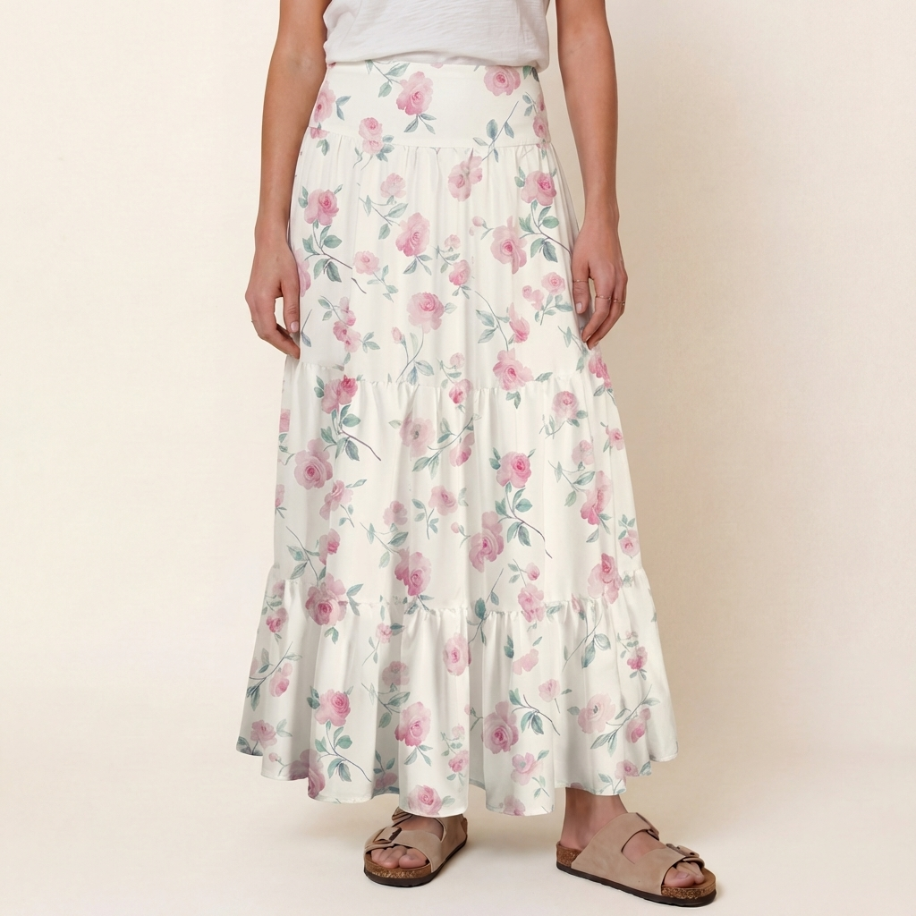 Blush Rose Print Maxi Skirt