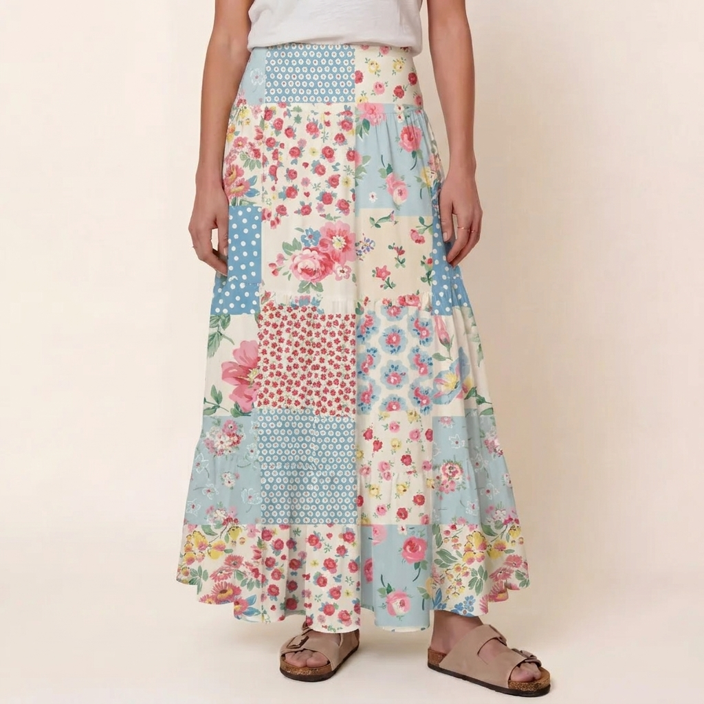 Pastel Patc Print Maxi Skirt