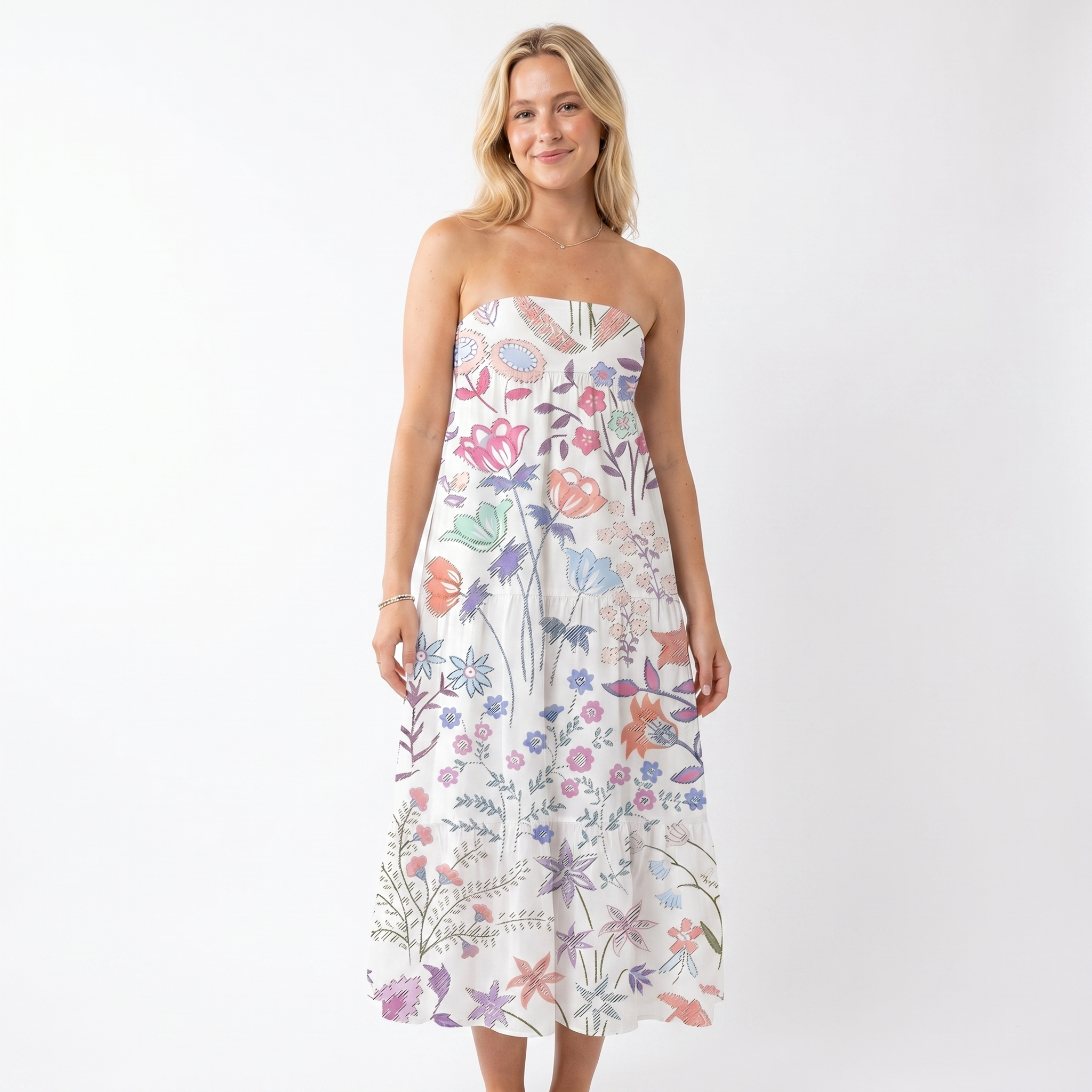 Bohemian Wildflower Garden Print Convertible Maxi Skirt & Strapless Dress  