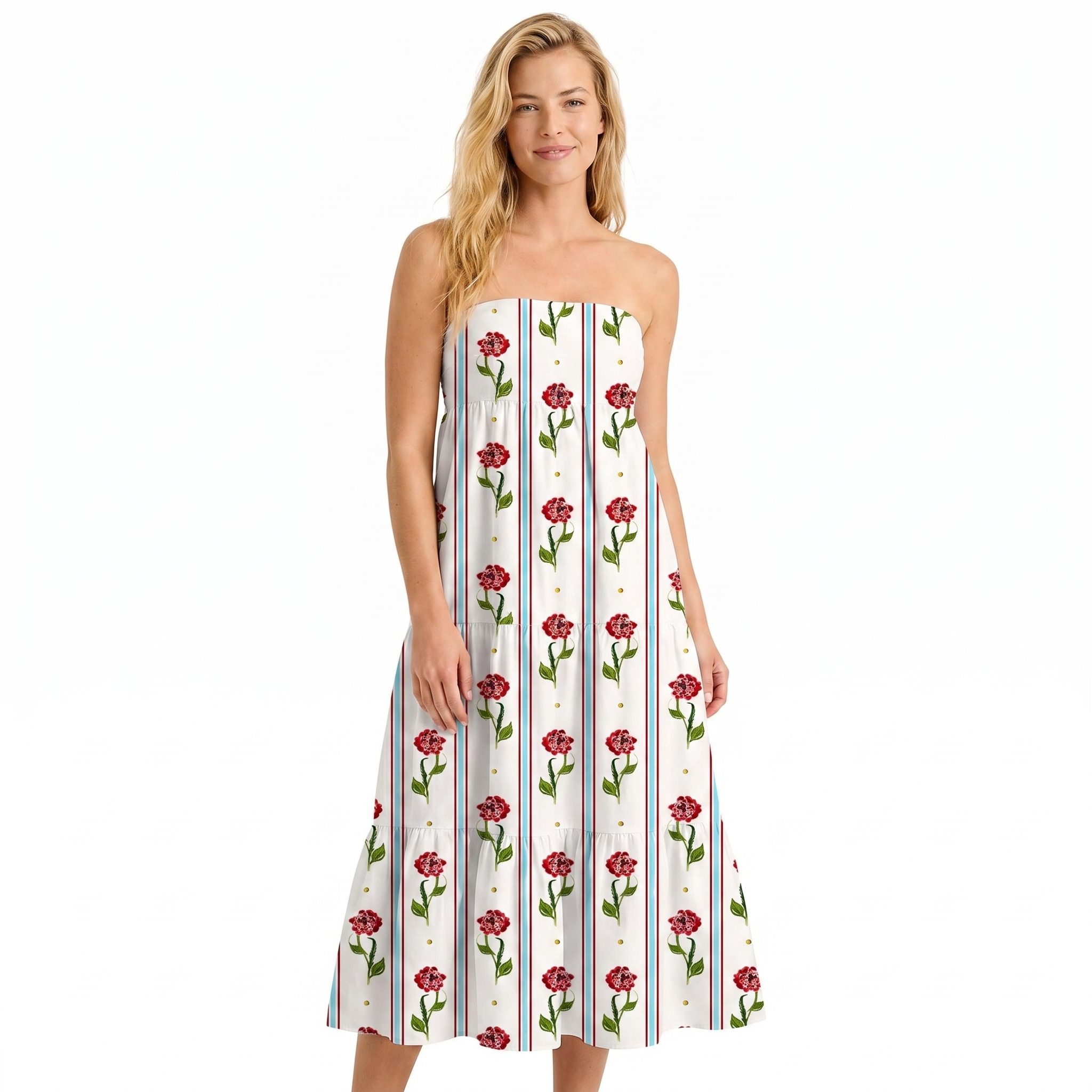 Crimson Dianthus Print Convertible Maxi Skirt & Strapless Dress  