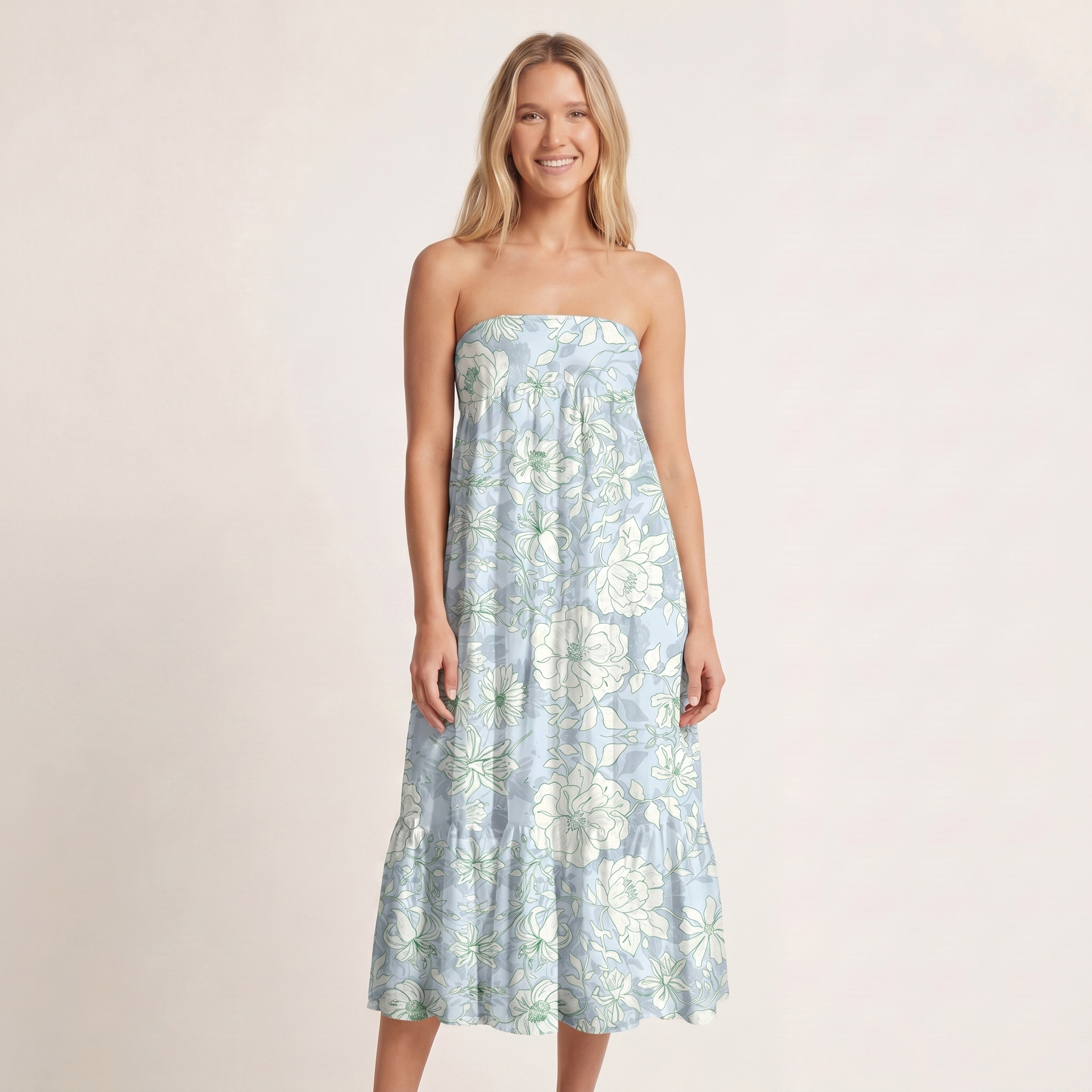 Mist Floral Print Convertible Maxi Skirt & Strapless Dress  