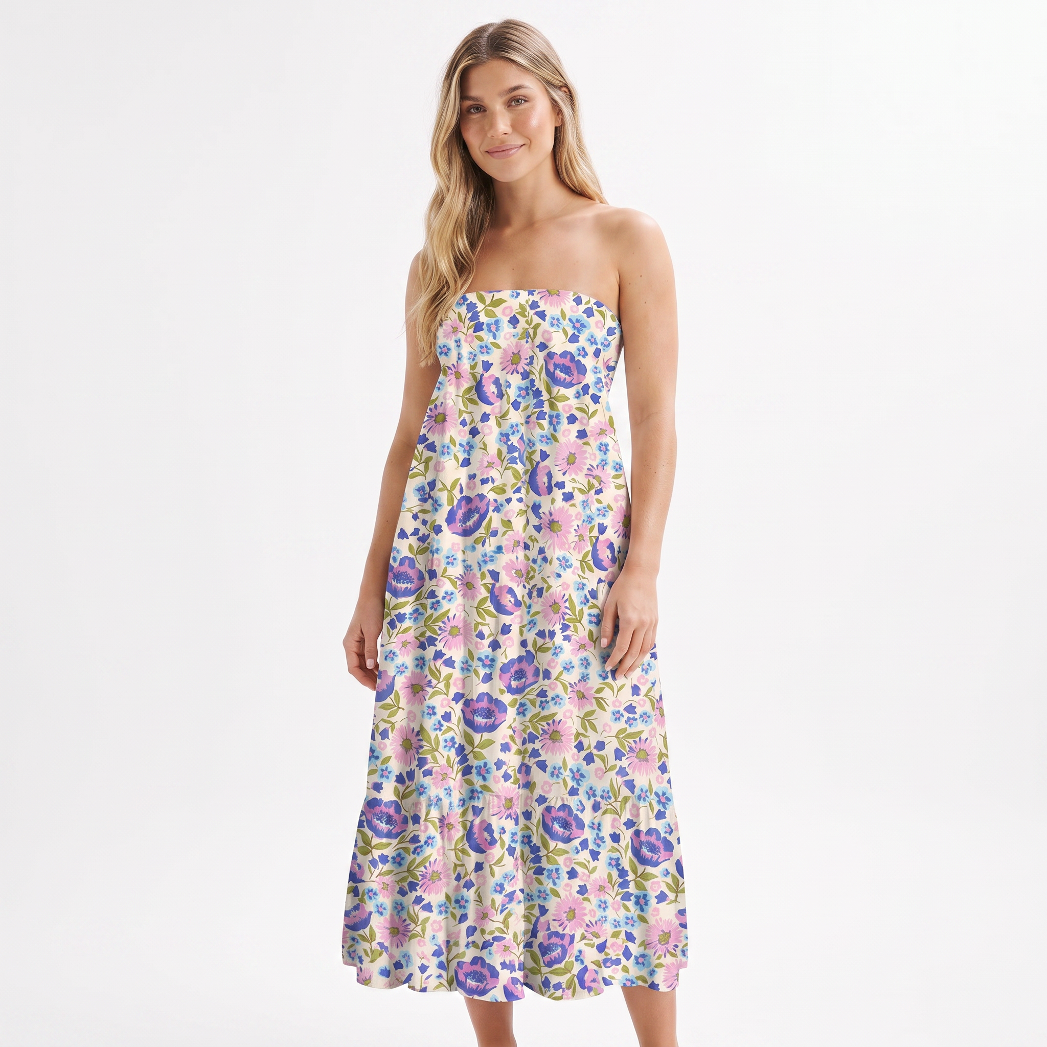 Lavender Bloom Print Convertible Maxi Skirt & Strapless Dress  