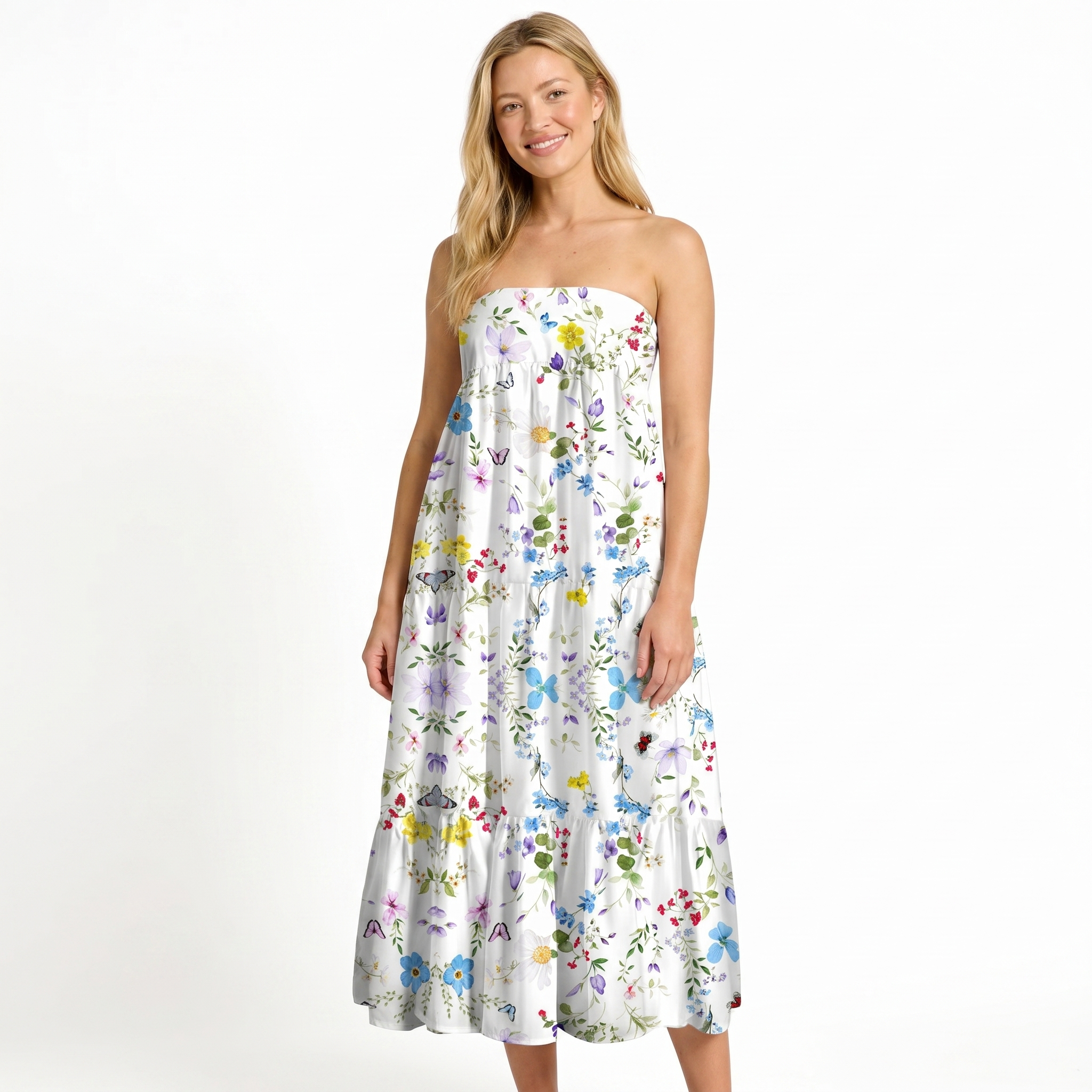 Butterfly Trail Print Convertible Maxi Skirt & Strapless Dress  