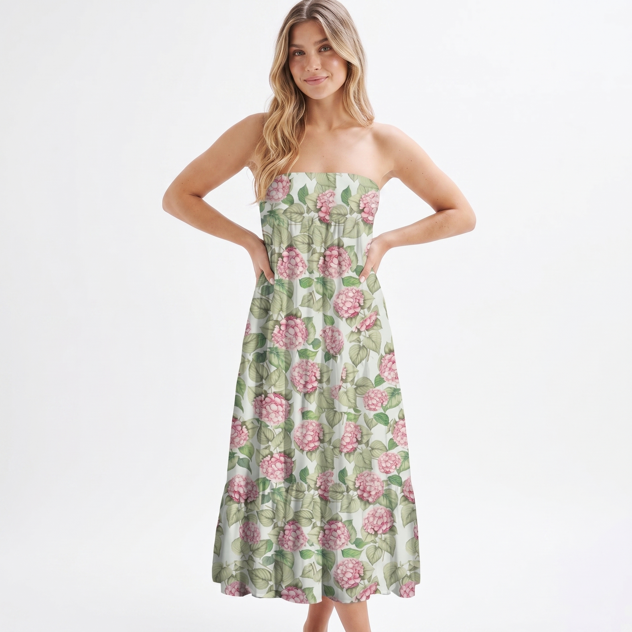 Hydrangea Whisper Print Convertible Maxi Skirt & Strapless Dress  