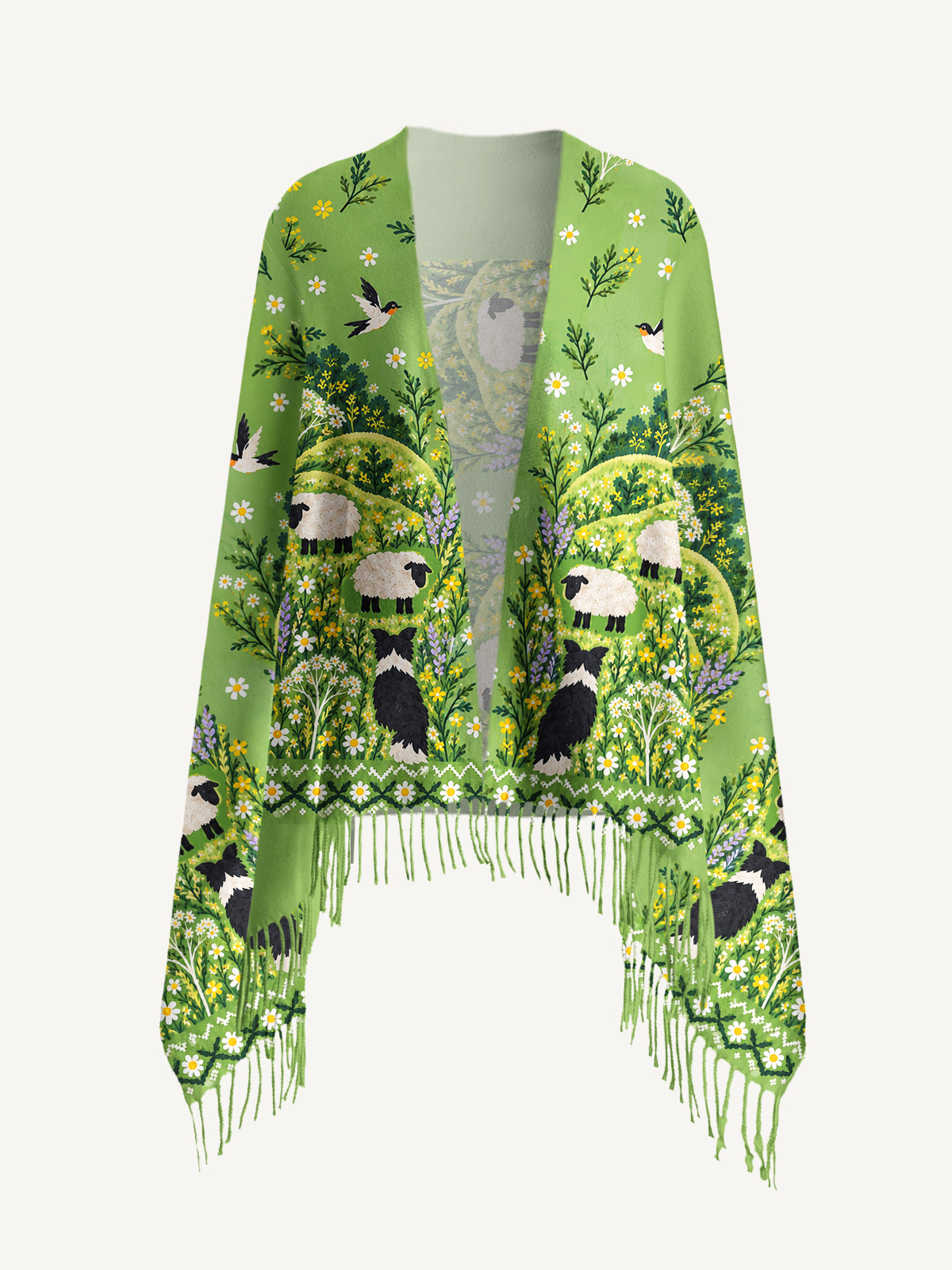 Sheep Herding Dog Cozy Fringed Scarf