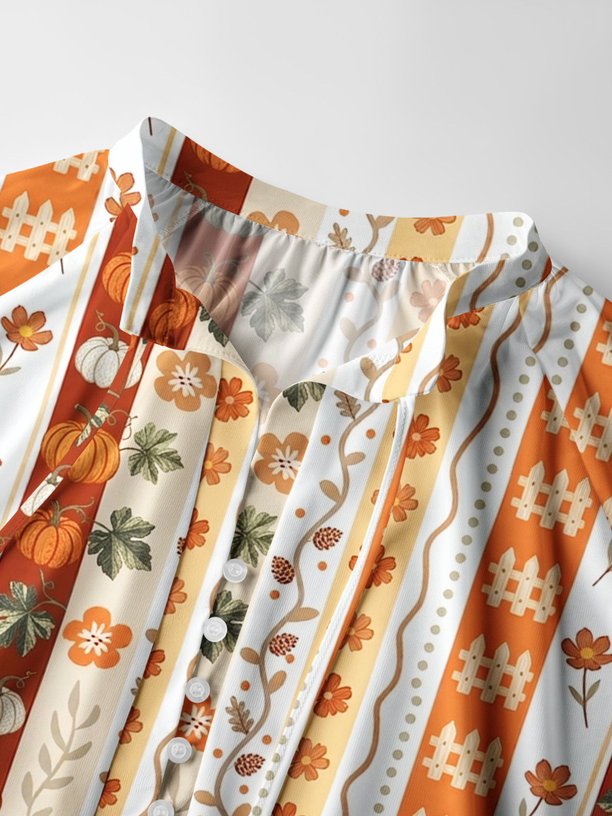 Autumn Pumpkin Patch Stripe Print Boho Long Sleeve Tie‑Neck Blouse