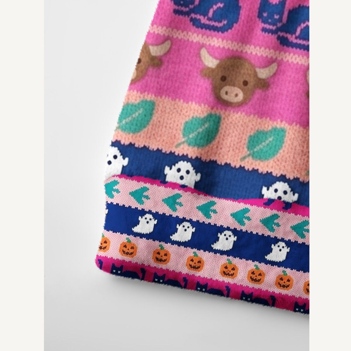 Countryside Critters Halloween Stripe Print Halloween Ugly Cardigan Sweaters