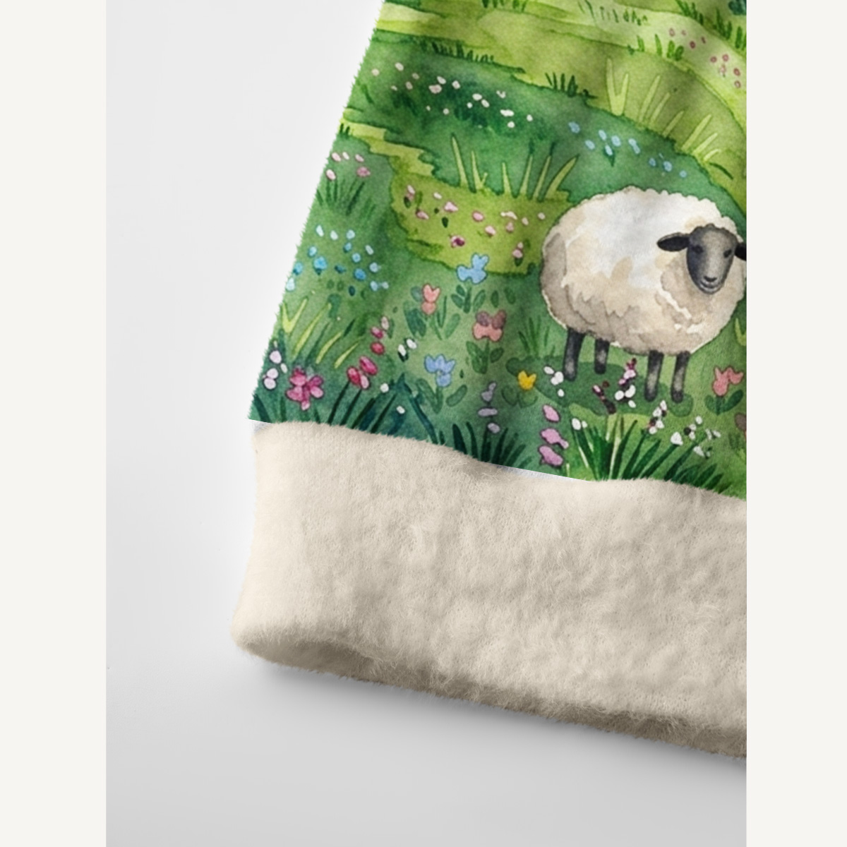 Spring Meadow Sheep and Blossoms Landscape Print Ugly Cardigan Sweaters
