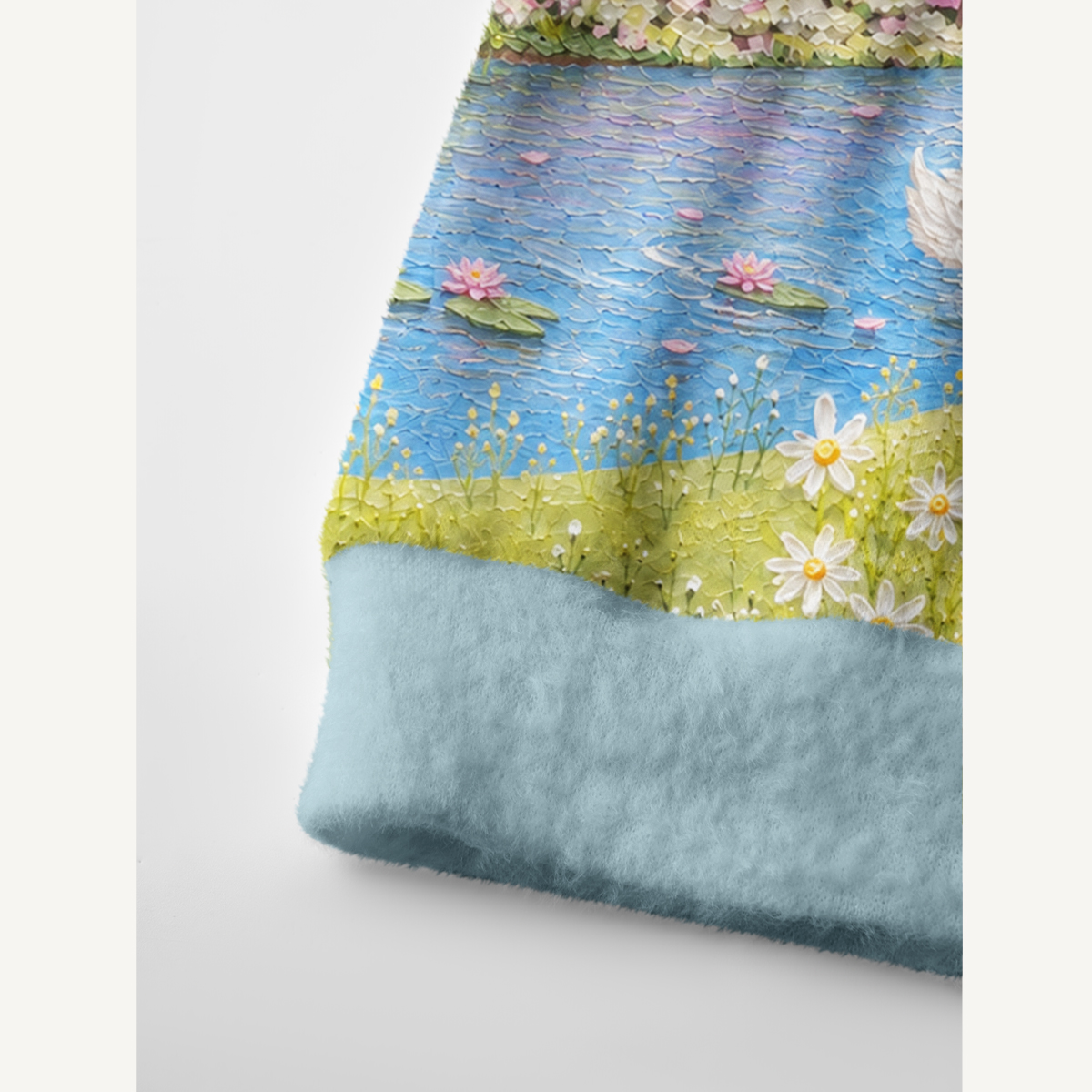 Pastel Swan Meadow Print Ugly Cardigan Sweaters