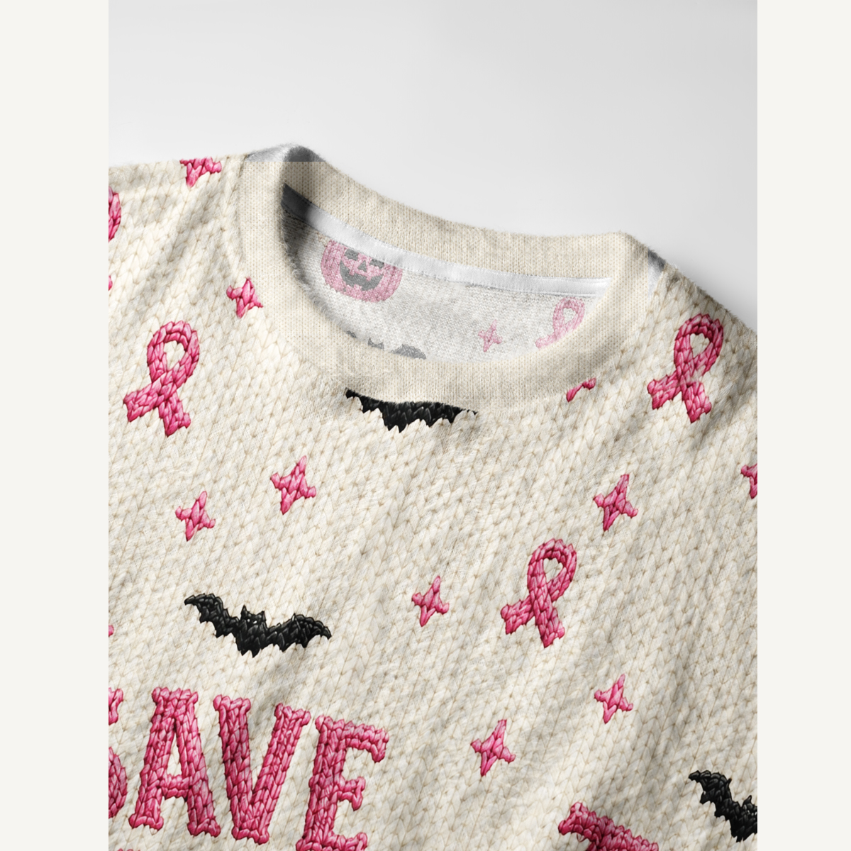 Halloween Pink Ghost Bees Breast Cancer Crewneck Sweater