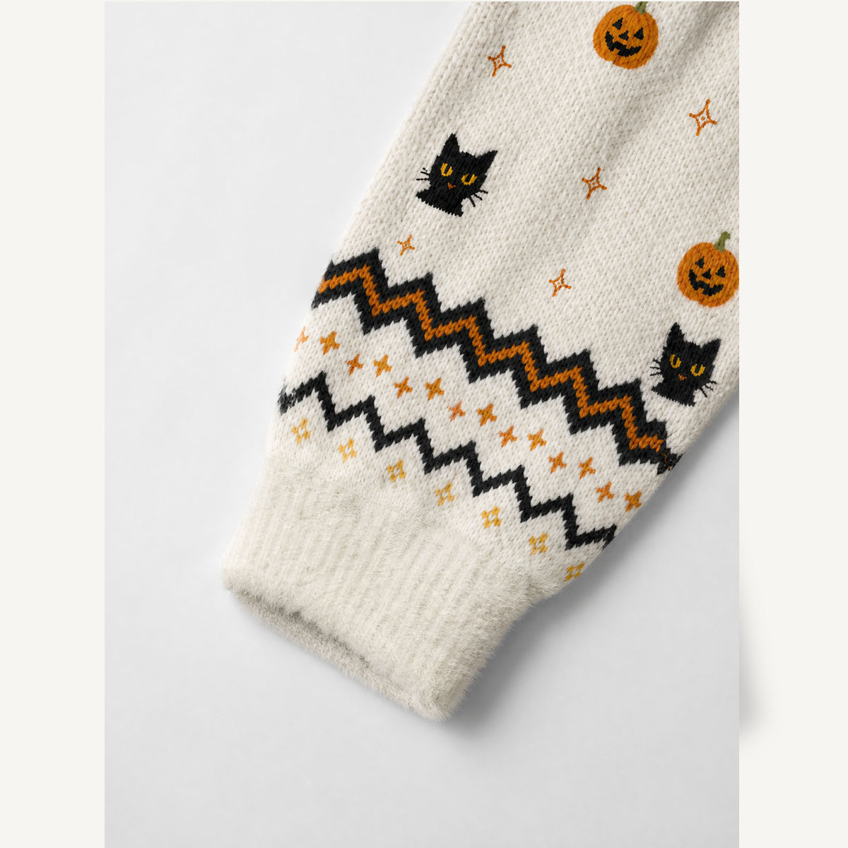 Halloween Black Cat Pumpkin Art Fuzzy Crewneck Sweater