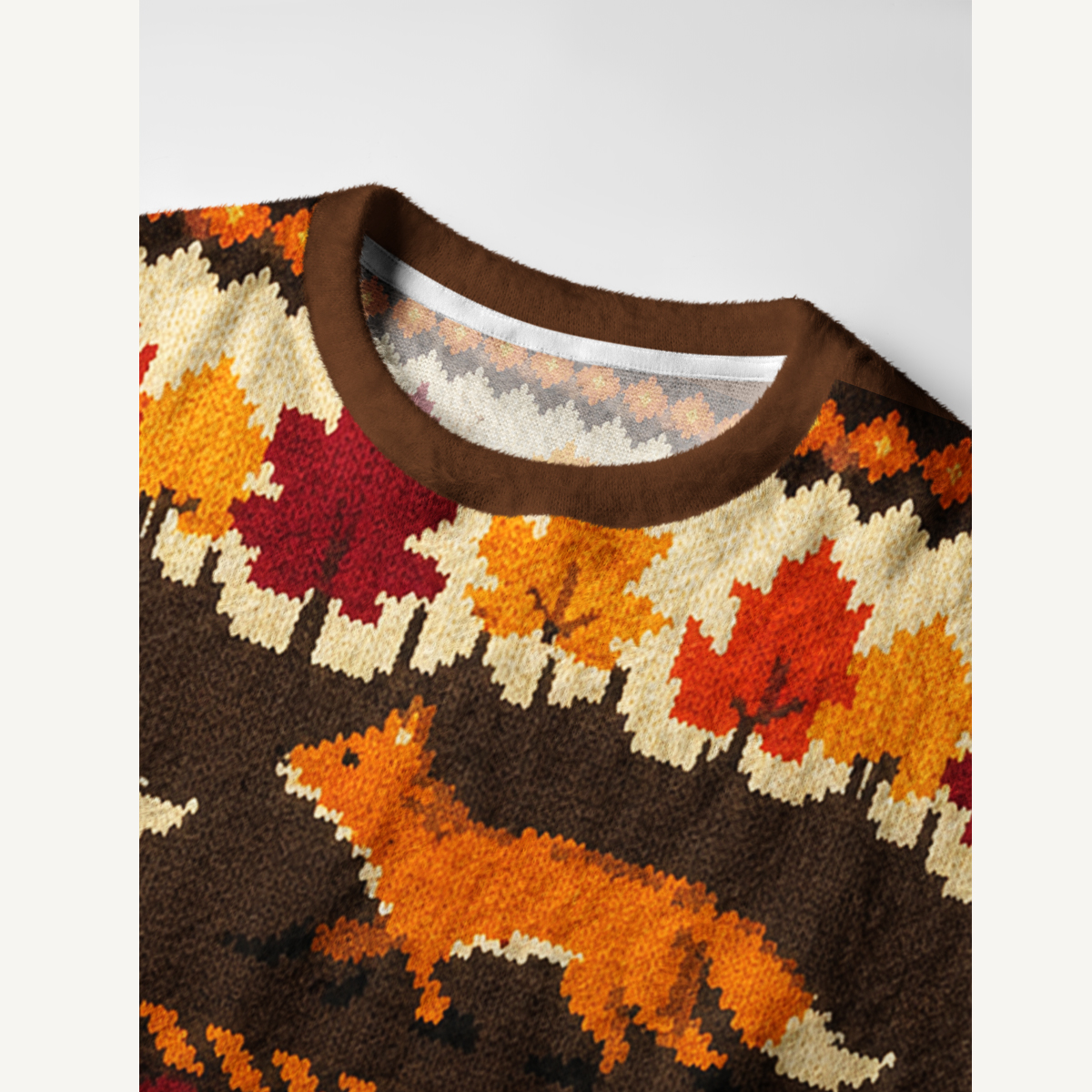 Woodland Fox & Leaf Fuzzy Crewneck Sweater