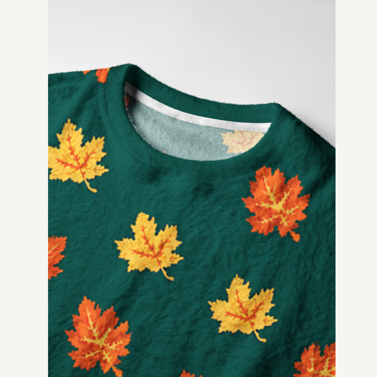 Autumn Maple Leaf Forest Fuzzy Crewneck Sweater