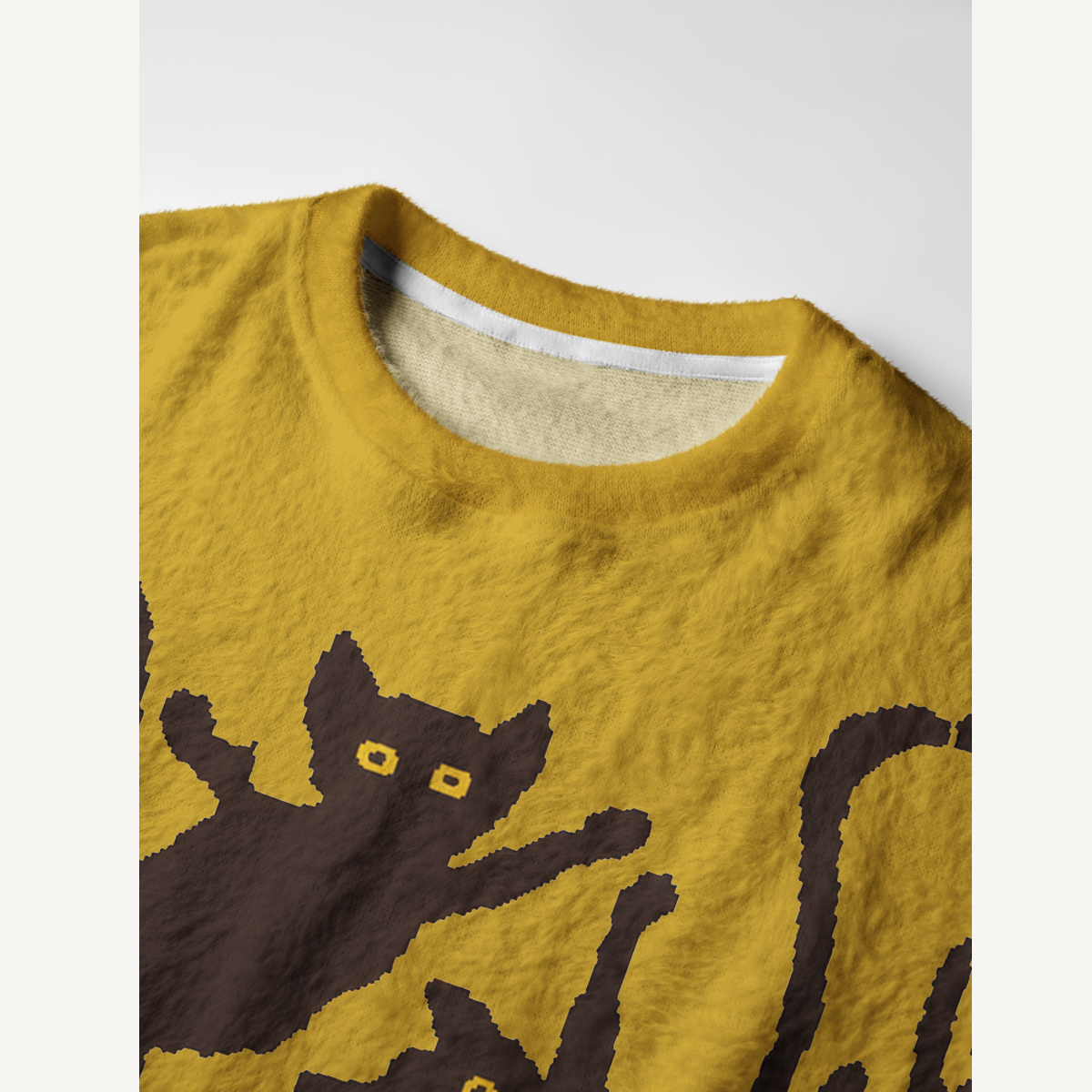 Black Cat Mischief Fuzzy Crewneck Sweater