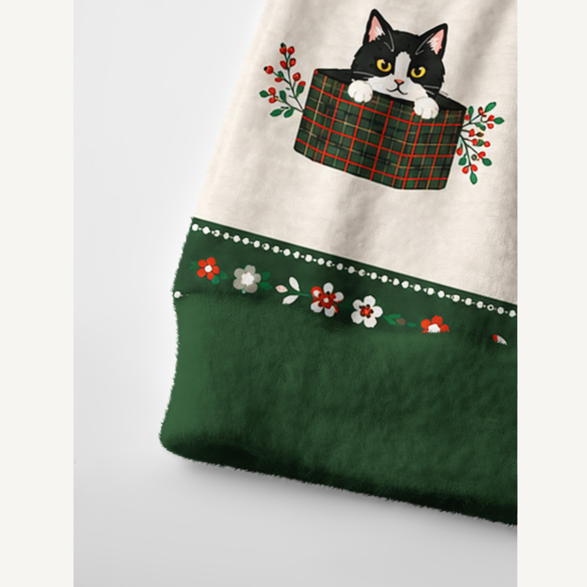 Sweet Festive Kitten Garden Print Ugly Cardigan Sweaters