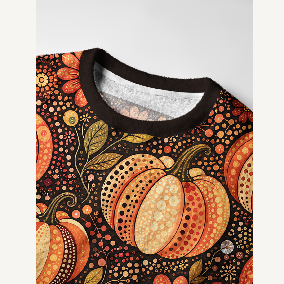 Polka Dot Pumpkin Garden Fuzzy Crewneck Sweater