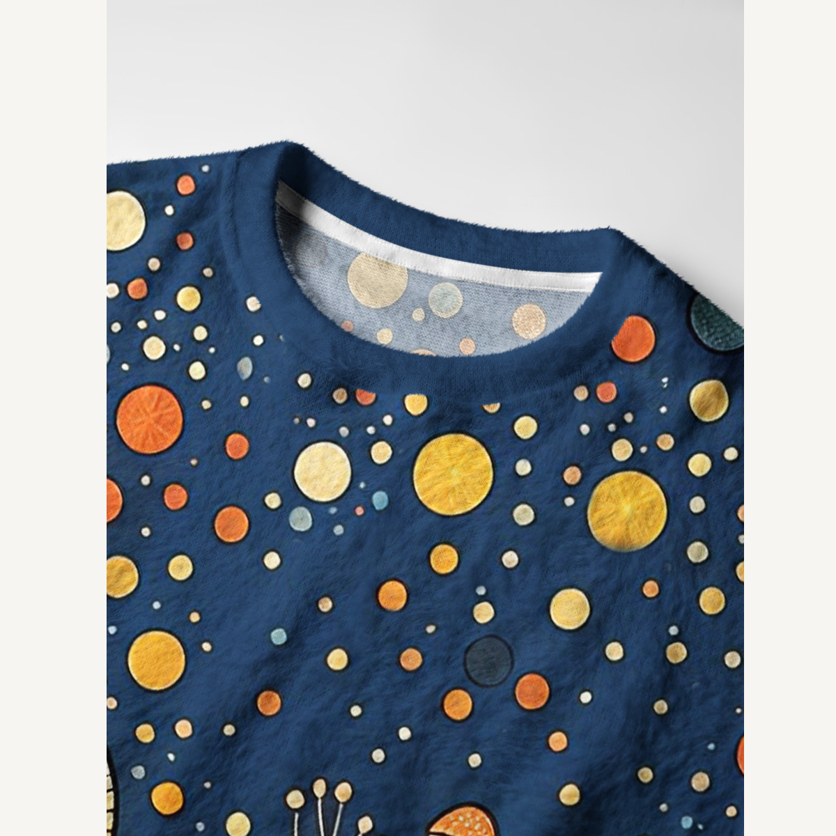 Dotty Moonlit Cats Fuzzy Crewneck Sweater